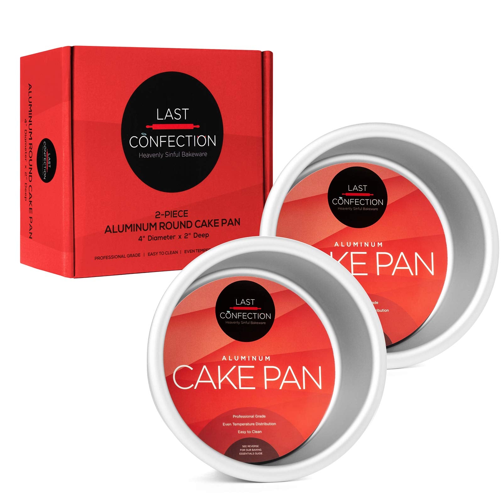 Last Confection 2-Piece Round Cake Pan Set - 4'' X 2'' Deep Aluminum Pans