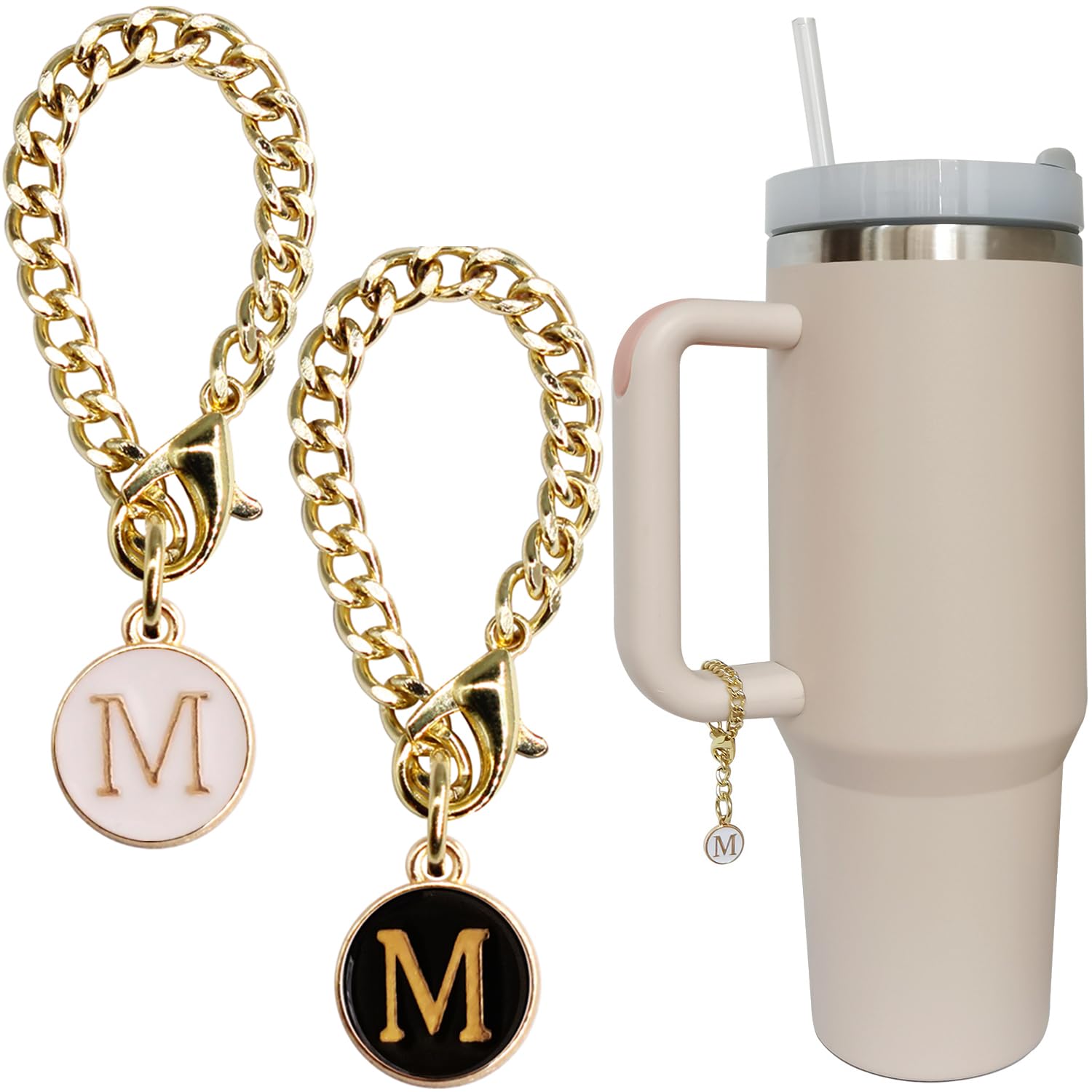 Wabogove Letter Charm Accessories for Stanley Cup 2PCS Initial Name ID Personalized Handle Charm for Stanley Tumbler (M)