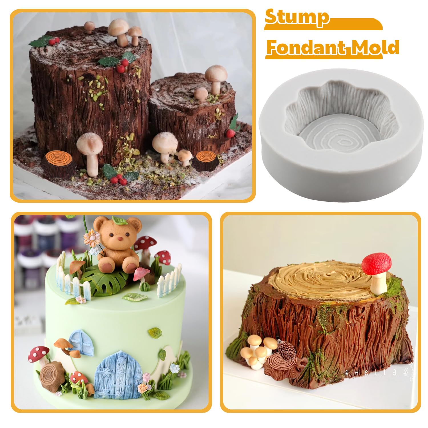 Mypracs Tree Stump Cake Fondant Mold Squirrel Silicone Mold For Cake Decorating Cupcake Topper Chocolate Gum Paste Polymer Clay