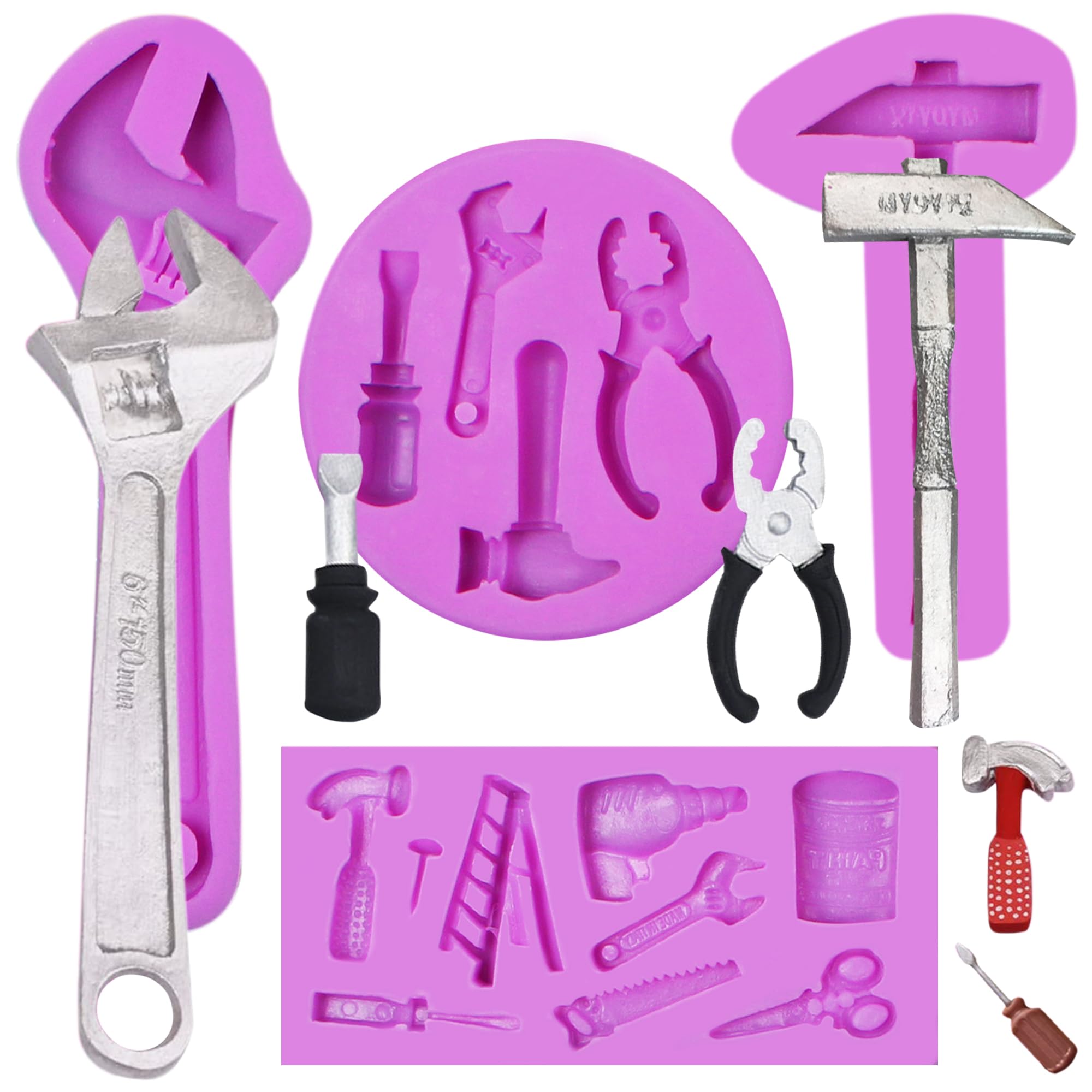 Hand Tools Silicone Molds, Construction Tools Wrench Fondant Molds, Hammer Ladder Pliers Chocolate Baking Molds For Cake Decorat