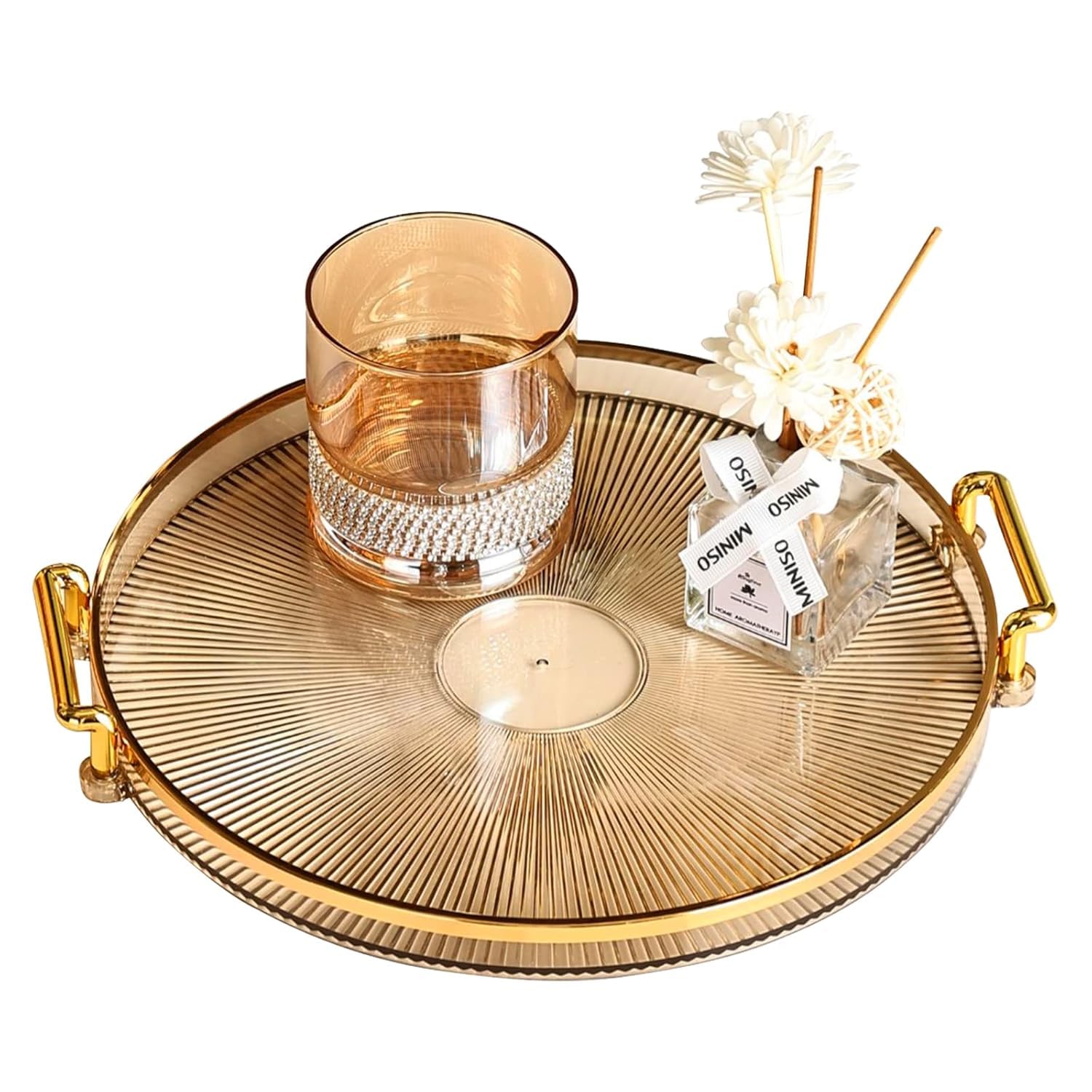 Deoxys Round Serving Tray With Handles For Bread Fruit Dessert Snack, Fashionable Transparent Jewelry Tray For Party Kitchen Bat