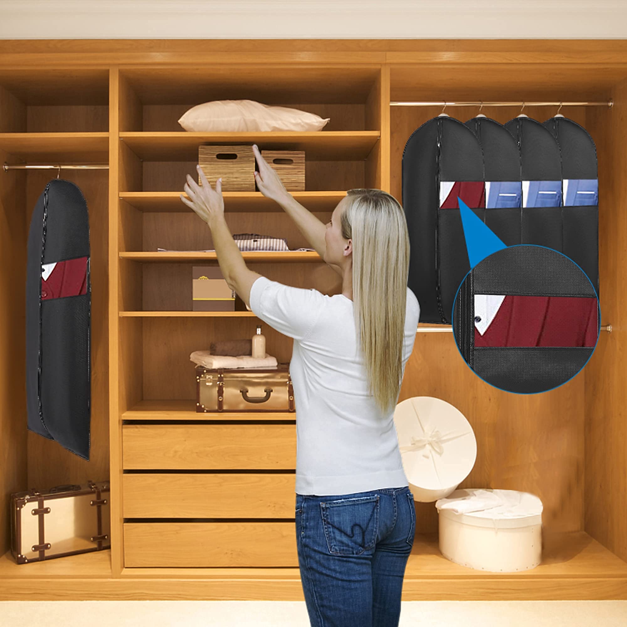 40??Garment Bags?5 Pack?Suit Bag for Storage Hanging Clothes Suitable for Storage of Dresses Suits Overcoats Garment Can Provide Neatness and Space-Saving for Your Wardrobe (Black  40 ? 24 Inch)