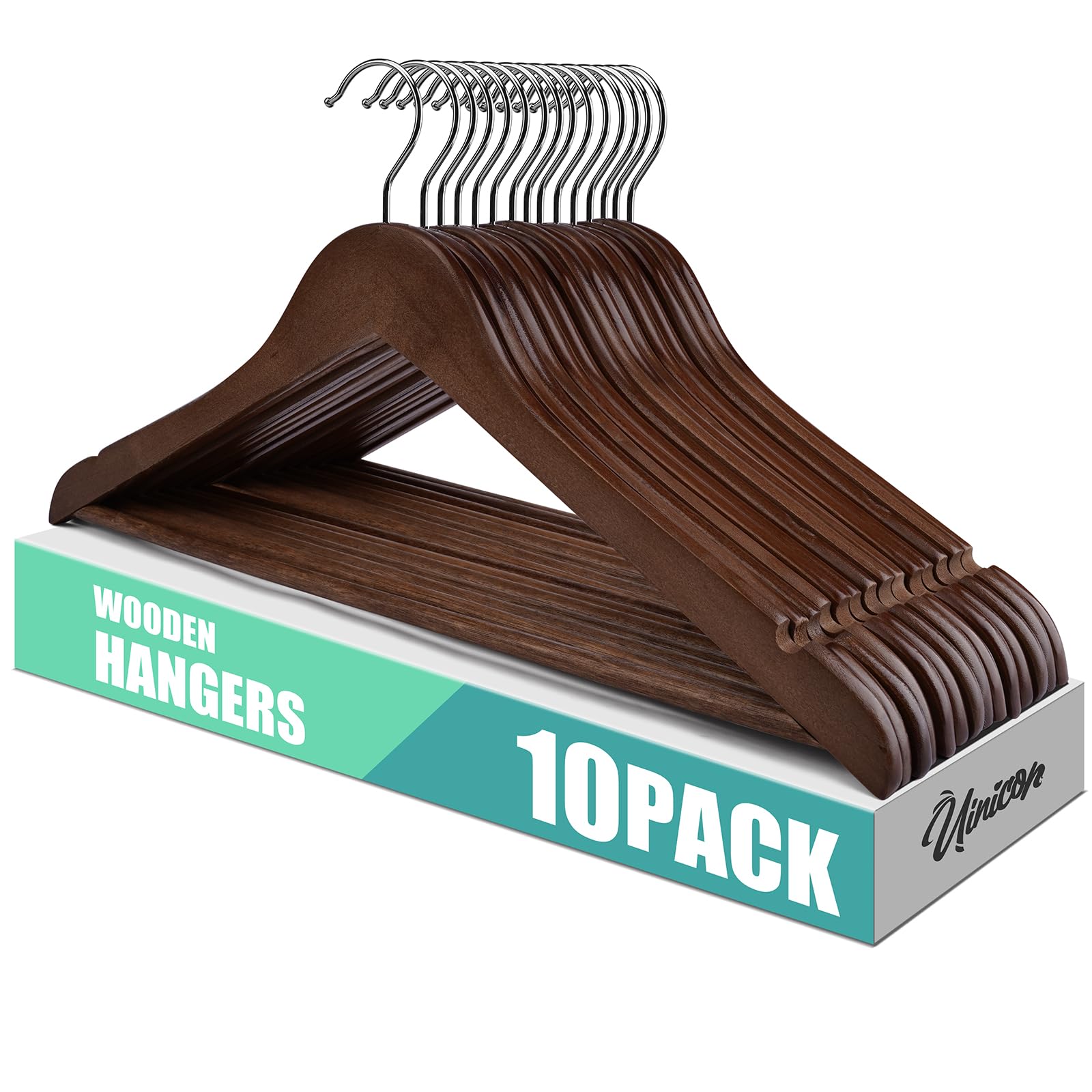 Uinicor Wood Hangers -10 Pack- Wooden Hangers,Heavy Duty Wooden Coat Hangers,Smooth Finish Wooden Clothes Hangers With Non Slip