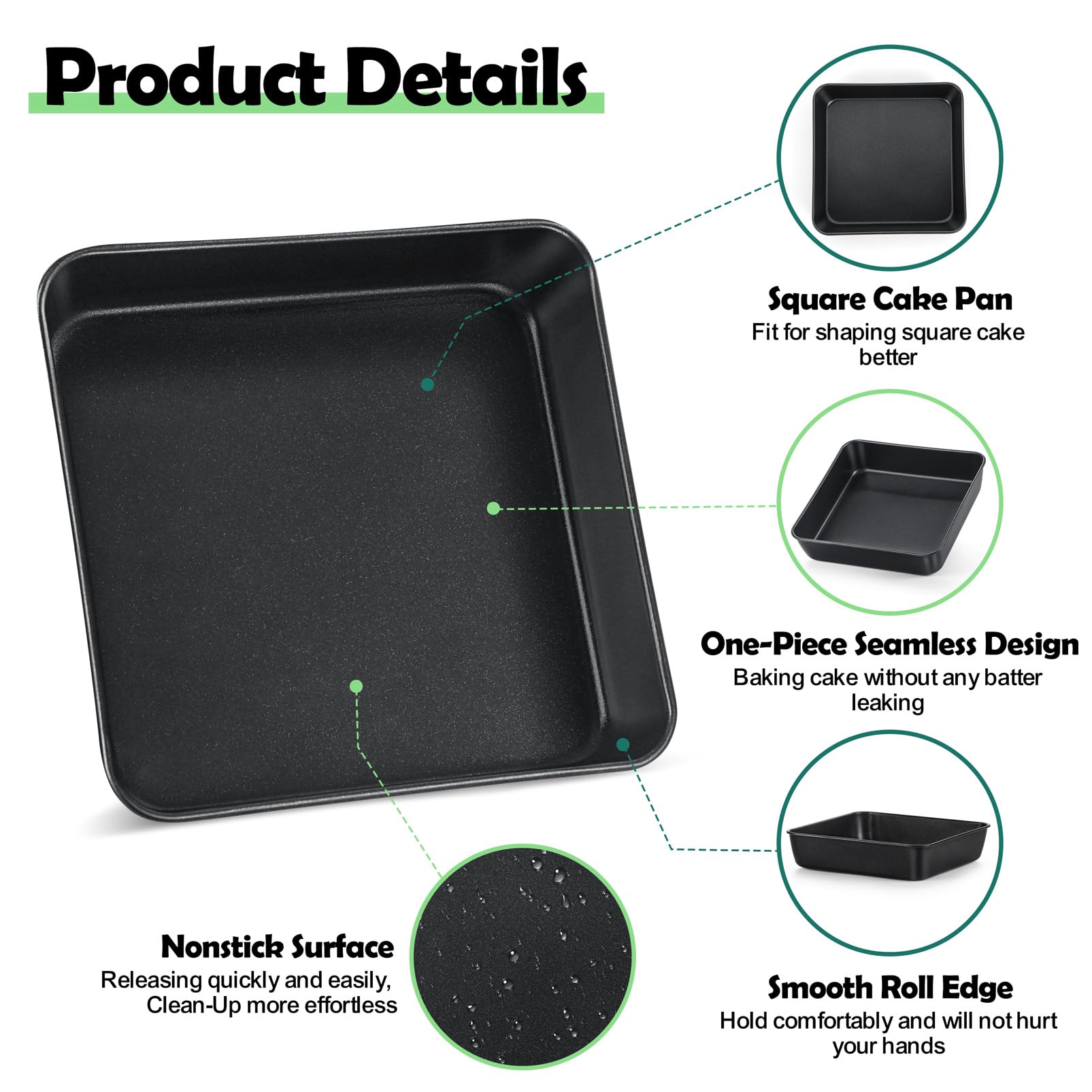 Teamfar Non-Stick Square Cake Pan, 9 Inch Square Baking Roasting Pan For Oven, With Stainless Steel Core For Cooking Cake Browni