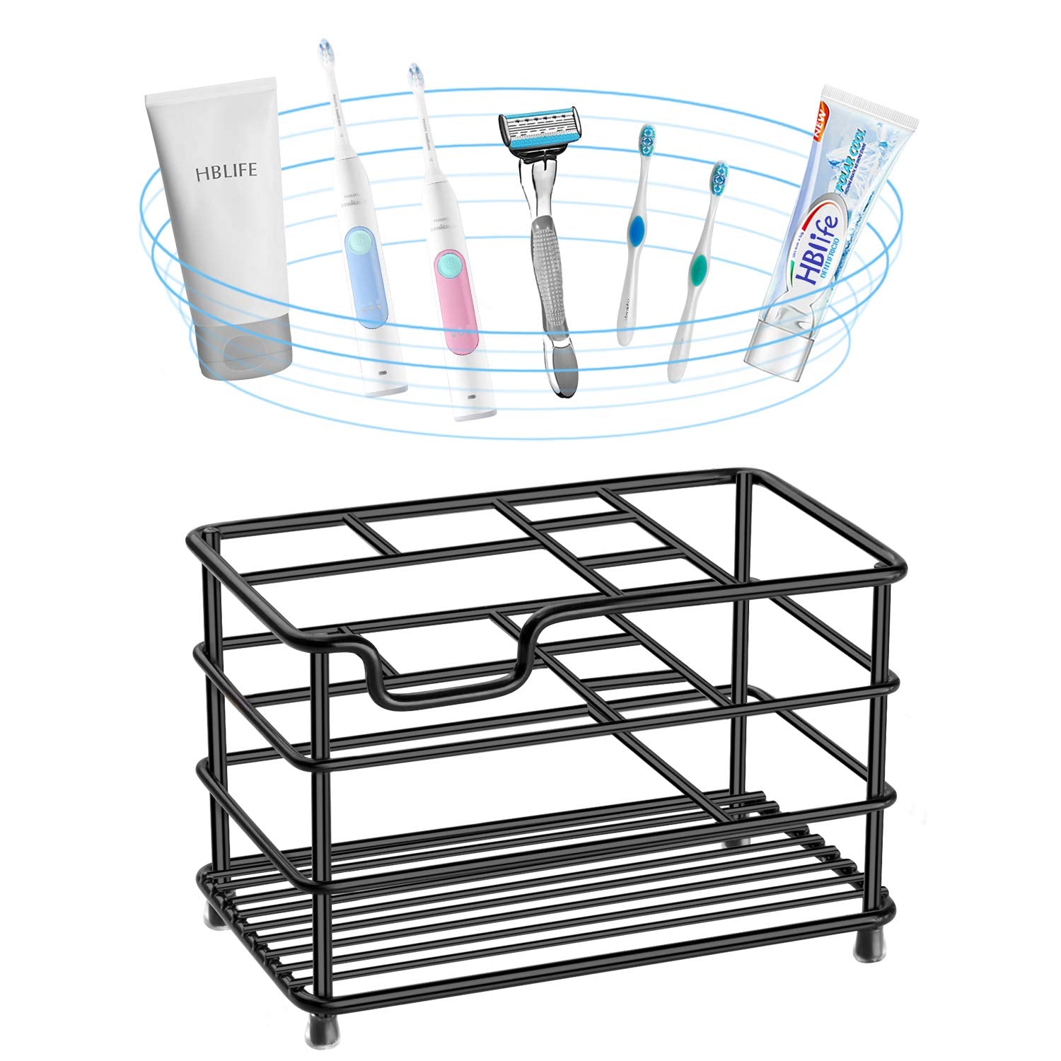 HBlife Large Electric Toothbrush Holder for Bathroom  Black Stainless Steel Bathroom Accessories Organizer for Small Spaces