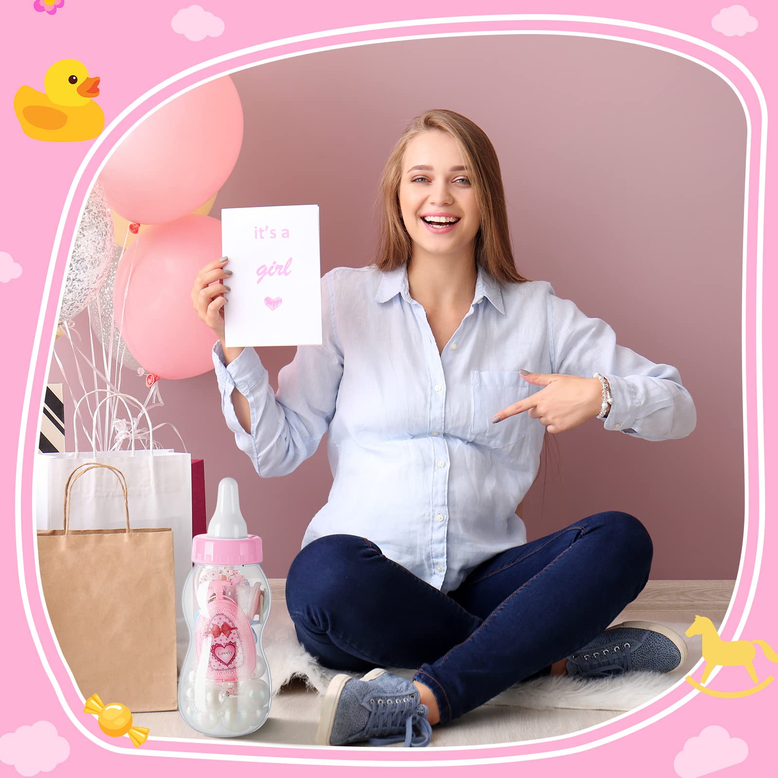 2 Pcs Candy 11 X 4 Inch Baby Bottle Bank Jumbo Plastic Bottles Piggy Bank For Baby Shower Party Games Favor Gift Decor(Pink)