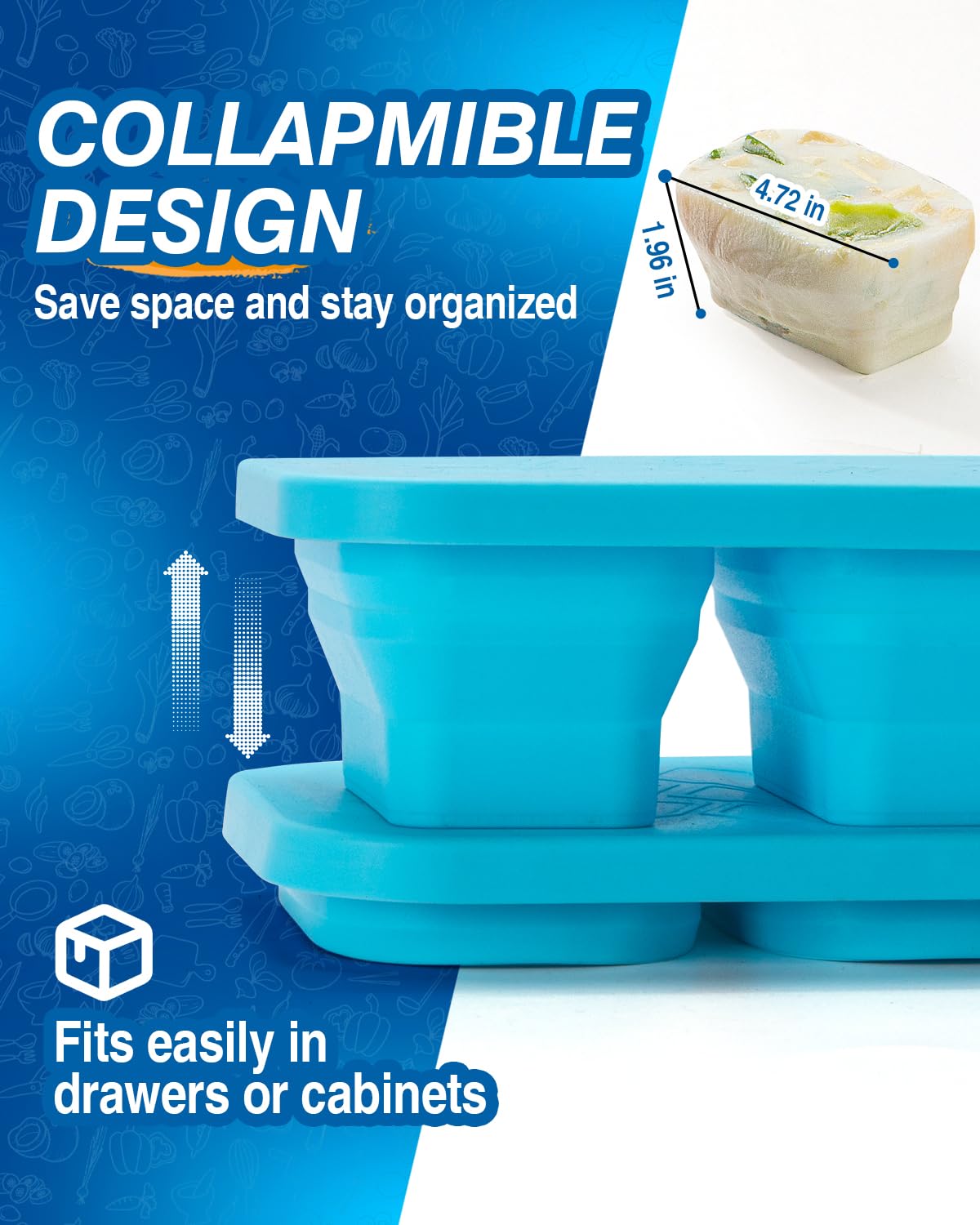 Silicone Freezer Trays With Lid, Stackable 1 Cup Silicone Freezer Molds, Easy To Use Soup Ice Cube Tray, Collapsible Freezing Mo