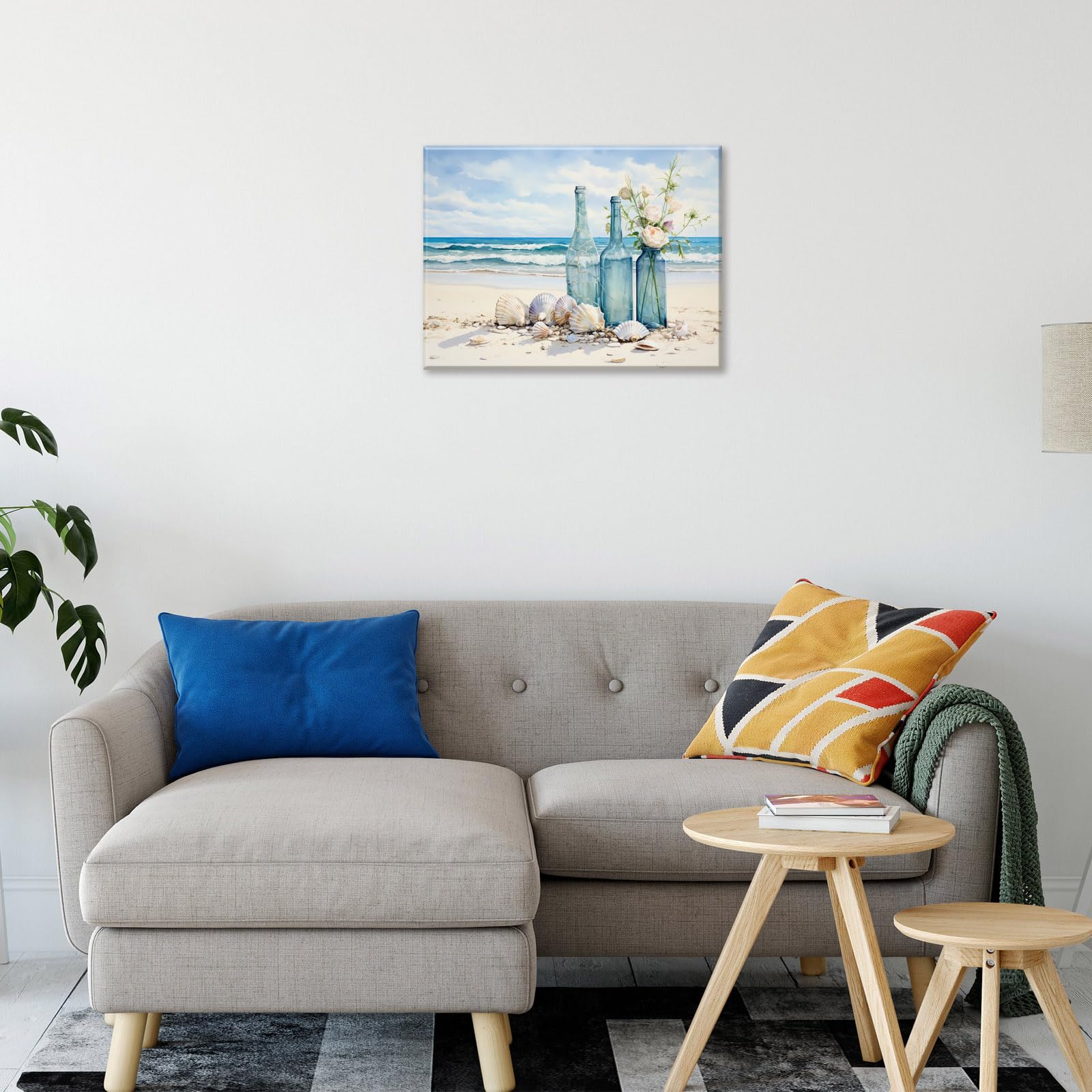 Seashell Bottle Beach Pictures Modern Seascape Canvas Prints Seaview Landscape Artwork For Home Office Living Room Bedroom Bathr