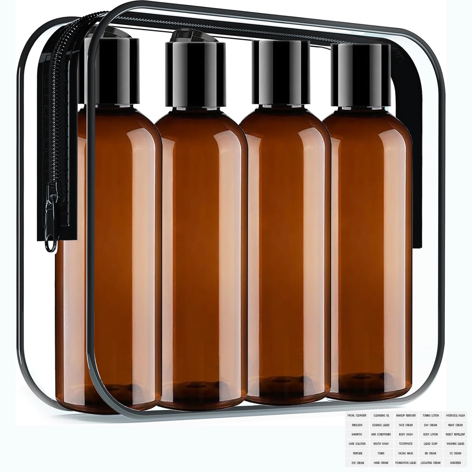 Toiletry Travel Bottles, 4Pack 3.4Oz/100Ml - Squeezable Plastic Containers With Flip Caps - Refillable Cosmetic Kit For Shampoo,