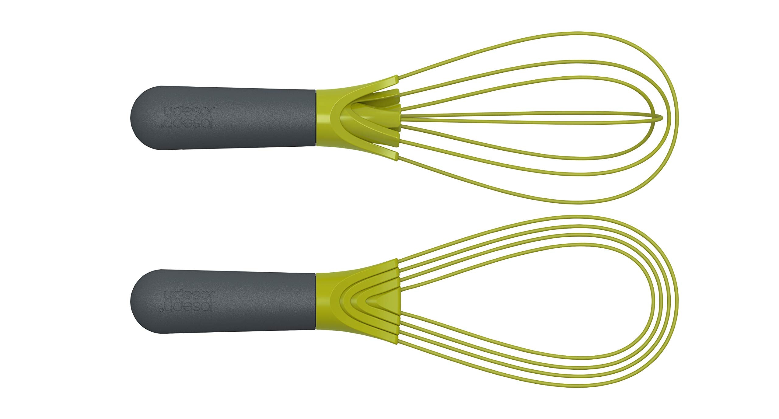 Joseph Joseph Twist Whisk 2-In-1 Collapsible Balloon And Flat Whisk Silicone Coated Steel Wire, Gray/Green