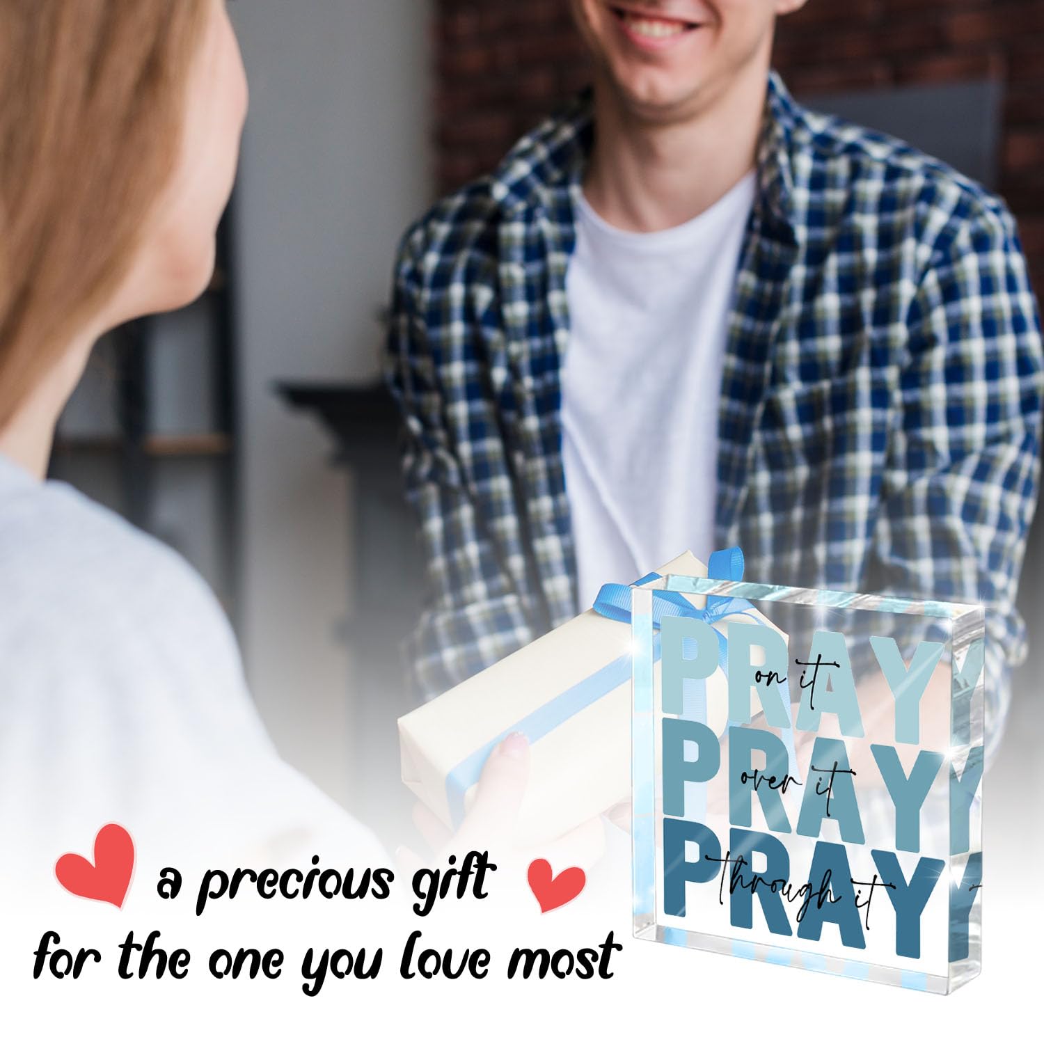 Religious Gifts for Women - Pray on it Pray over it Pray through it Acrylic Sign Decorative for Home Office Pastor Farmhouse Liv
