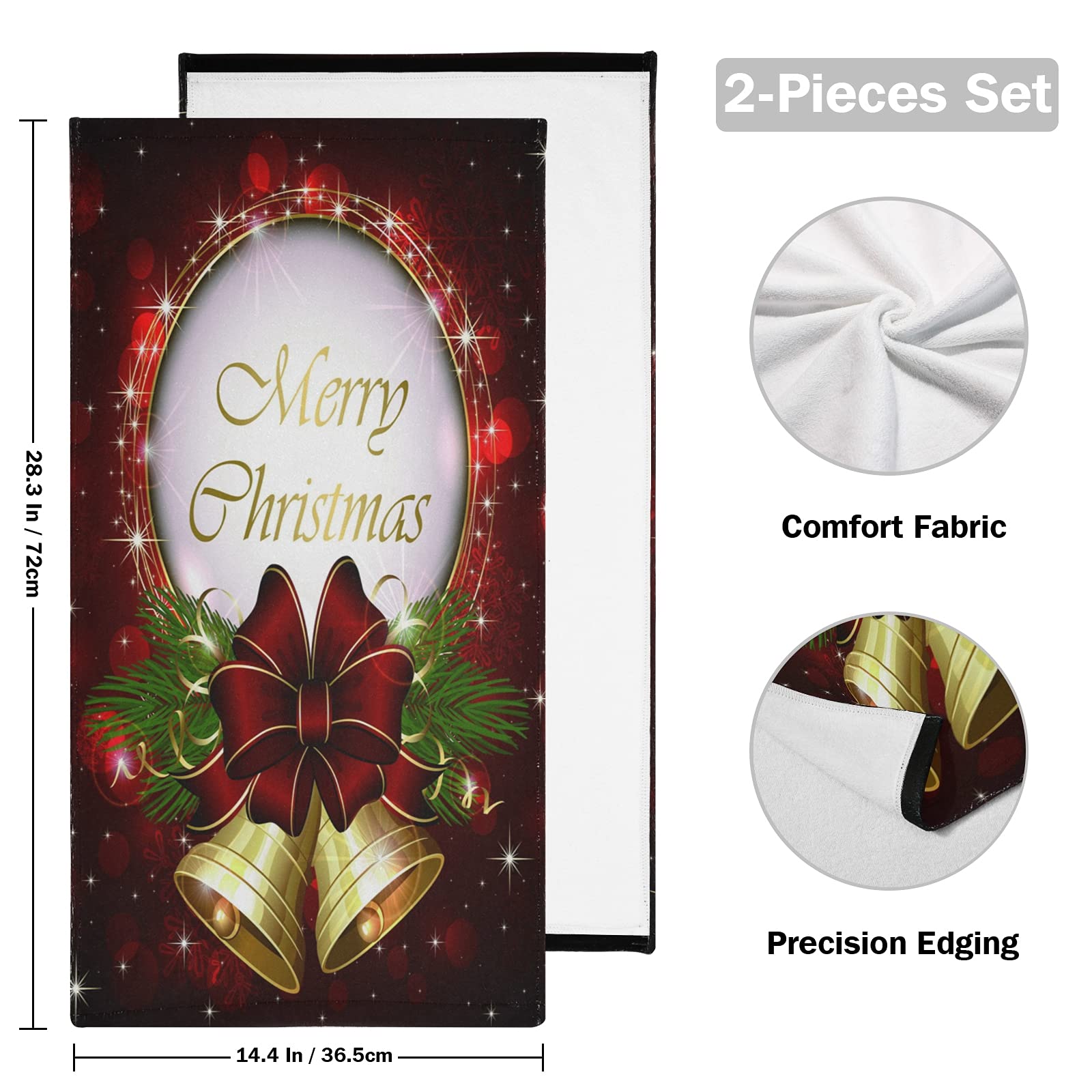 Pfrewn Christmas Bells Bow Hand Towel Set Of 2 Red Snowflakes Golden Glitter Bathroom Towel 16X30 In Soft Absorbent Small Guest