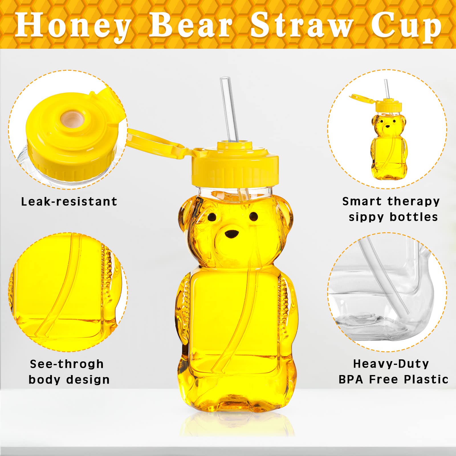 32 Pack Honey Bear Bottle With Straws Empty Plastic Cup Honey Jar Containers Bear Shaped Squeeze Bottle Storing And Dispensing Y