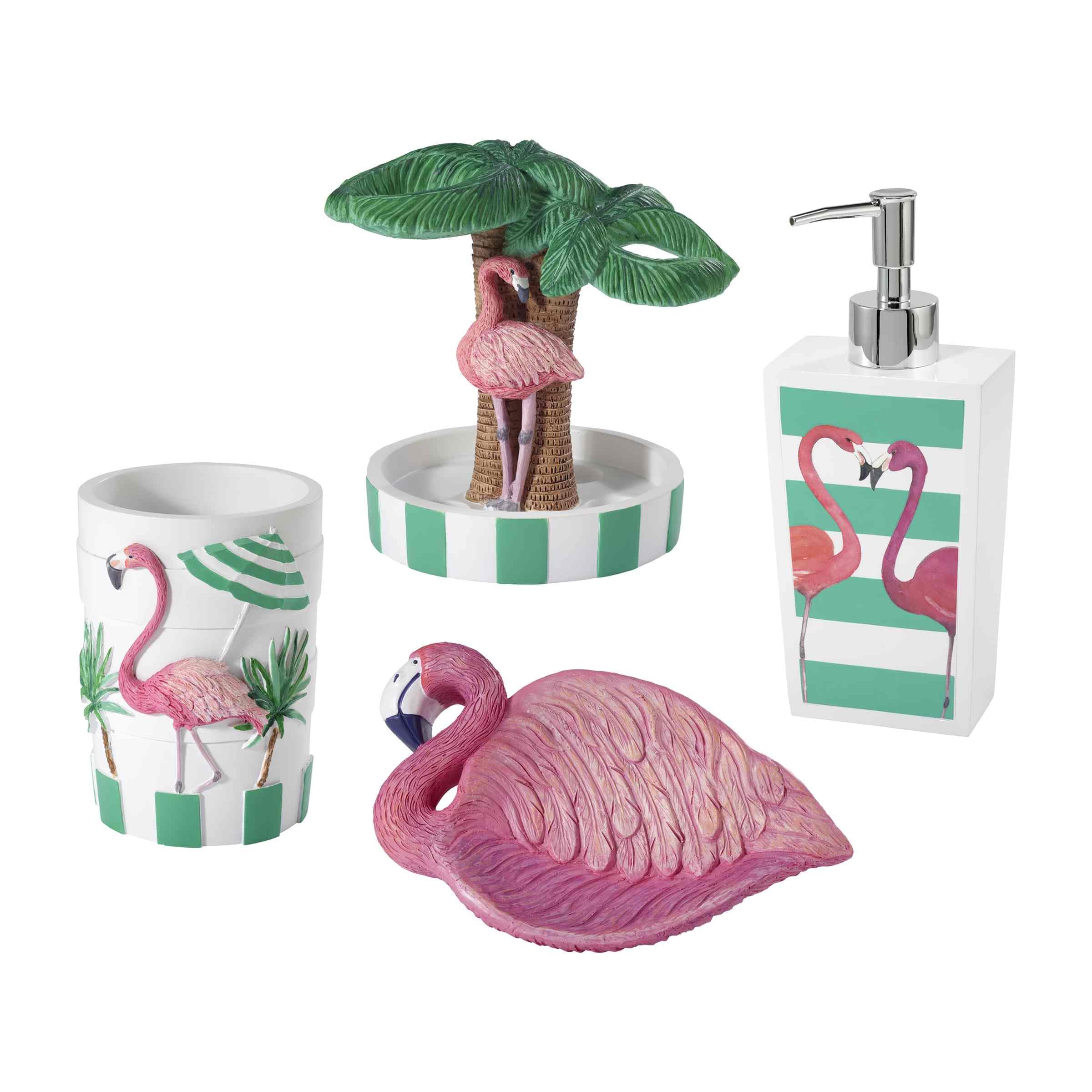 Avanti Linens - Bathroom Accessory Set, 4-Piece Countertop Accessories Including Tumbler & Soap Dish, Tropical Bath Decor (Flami