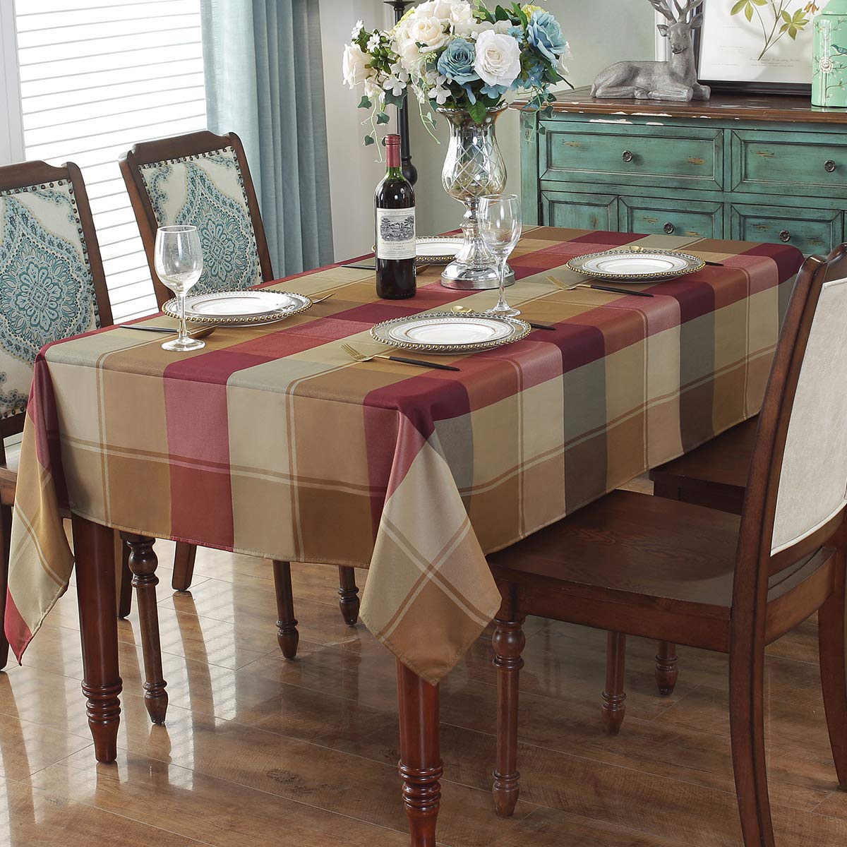 Sastybale Rectangle Tablecloth Checkered Style Polyester Table Cloth Spillproof Heavy Weight Table Cover For Kitchen Dinning Tab