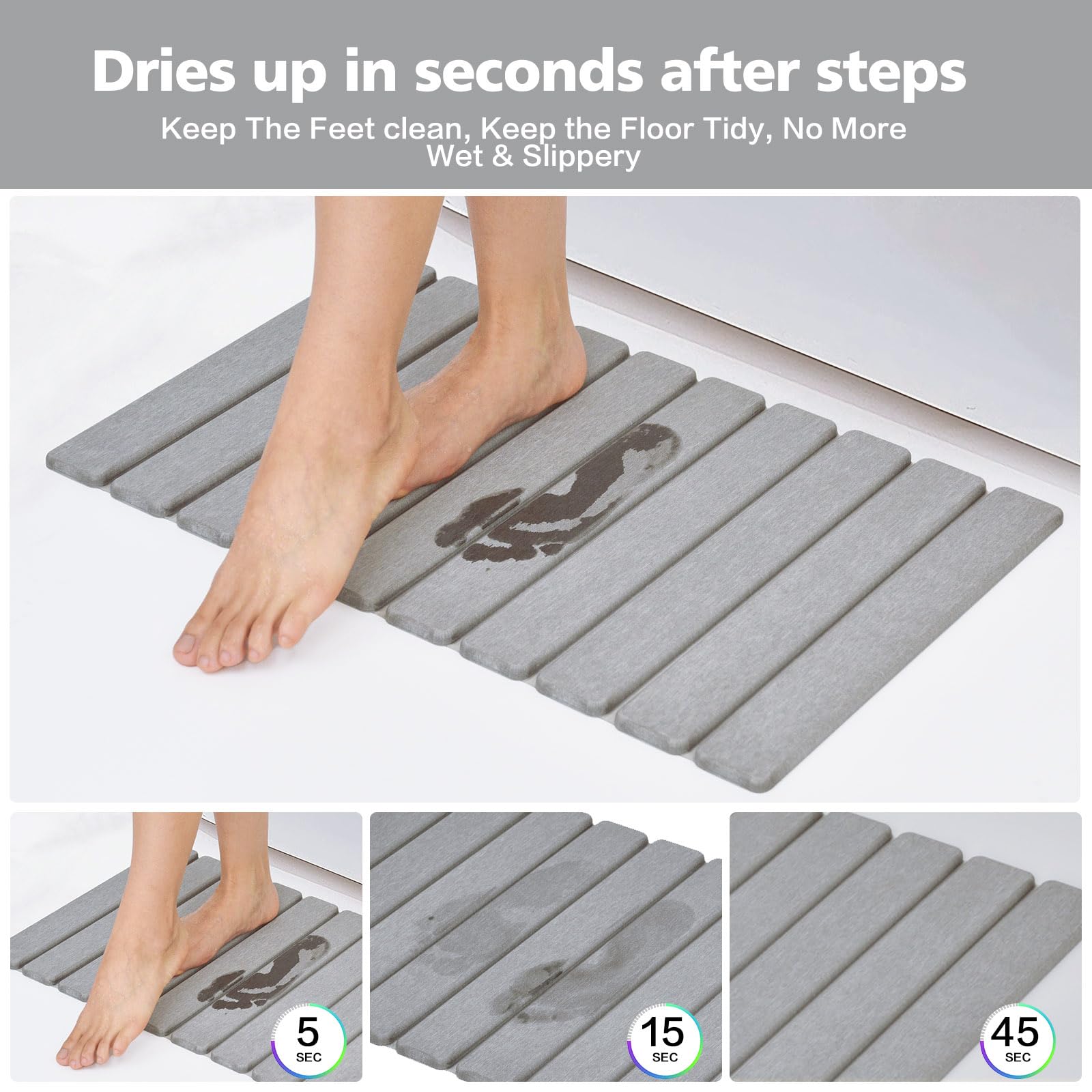 Foldable Stone Bath Mat, Diatomaceous Earth Bath Mat, Non-Slip Super Absorbent Quick Drying Bath Stone Mat, Luxury Bath Mat For