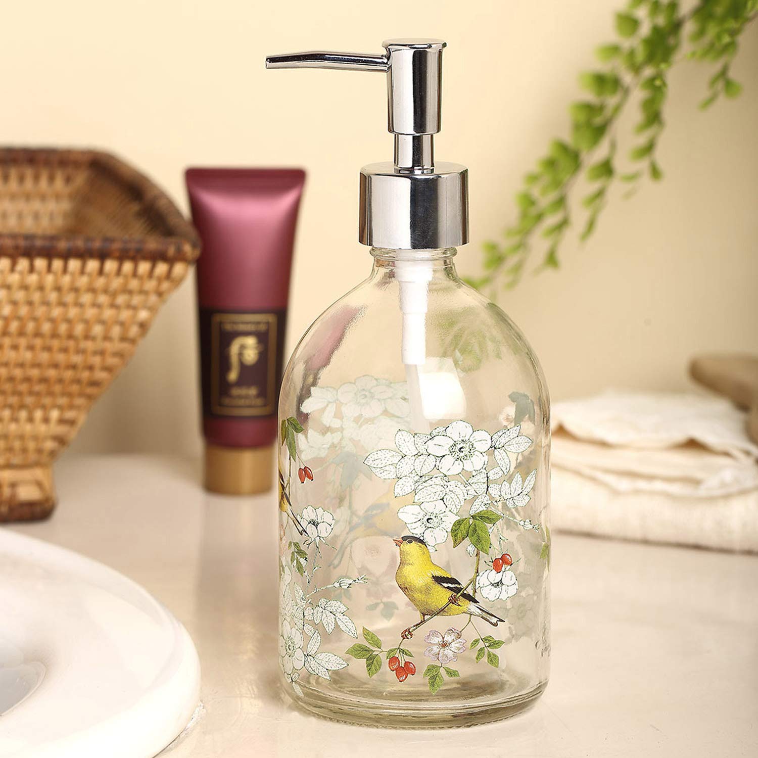 17Oz Glass Soap And Lotion Dispenser Bottle With Rust Proof Plastic Pump Refillable Liquid Pump Bottle Great For Kitchen, Bath,