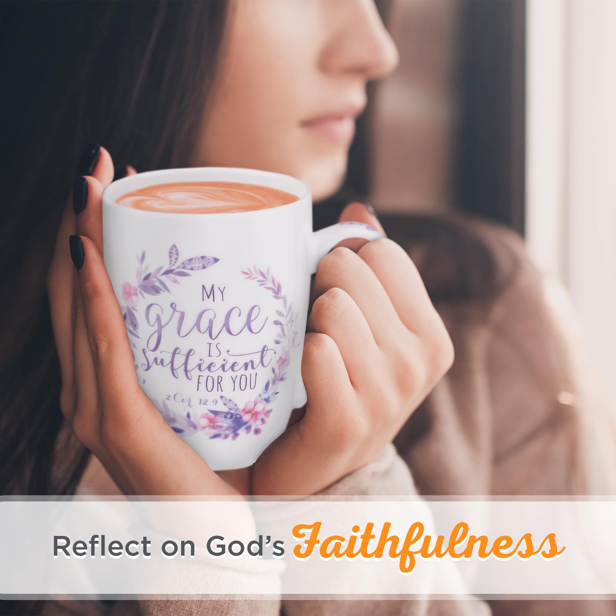 Christian Art Gifts Encouraging Ceramic Coffee & Tea Scripture Mug for Women: My Grace Is Sufficient Inspirational Bible Verse,