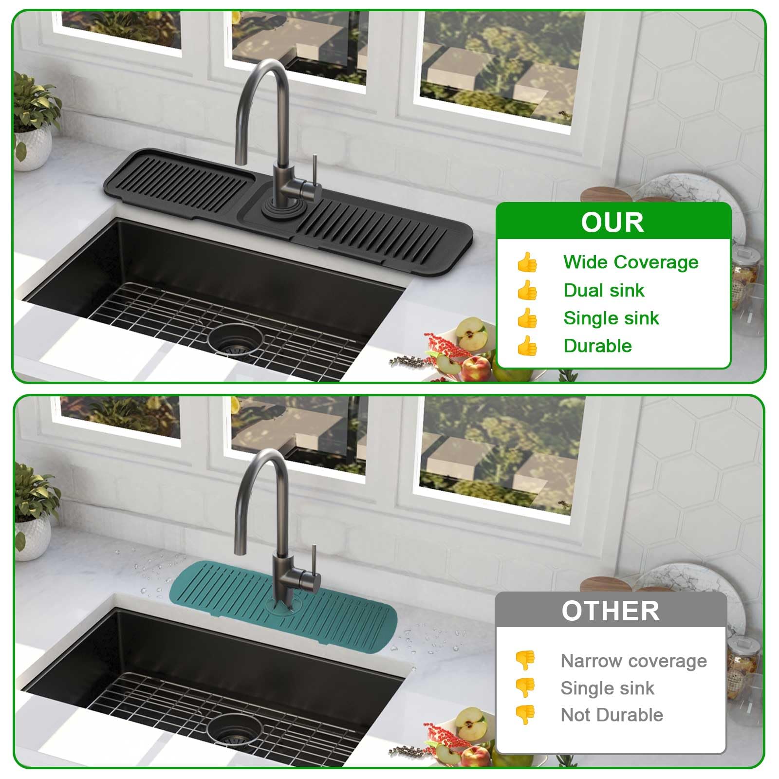 Sink Splash Guard, 5Slope Silicone Draining Mat For Kitchen Sink, 24 Inch Sink Faucet Mat, Silicone Sink Faucet Mat Splash Guard