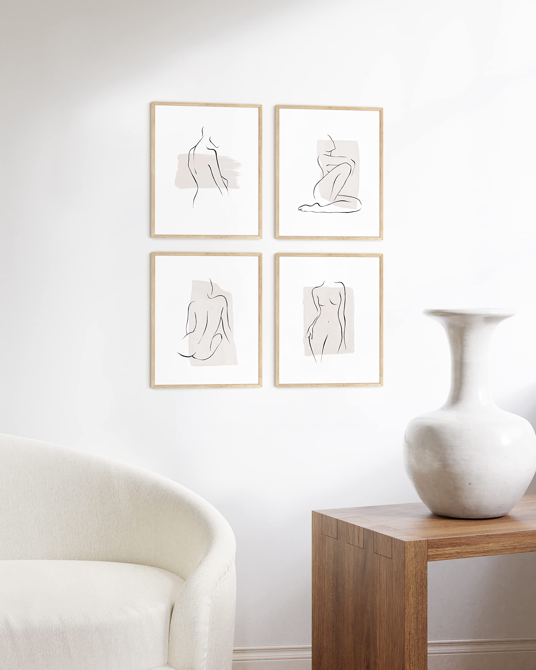 Ripgrip Line Art Wall Decor Set Of 4 - Line Drawing Wall Art, Art Prints Minimalist, Minimalist Line Art Wall Decor, Line Art Pr