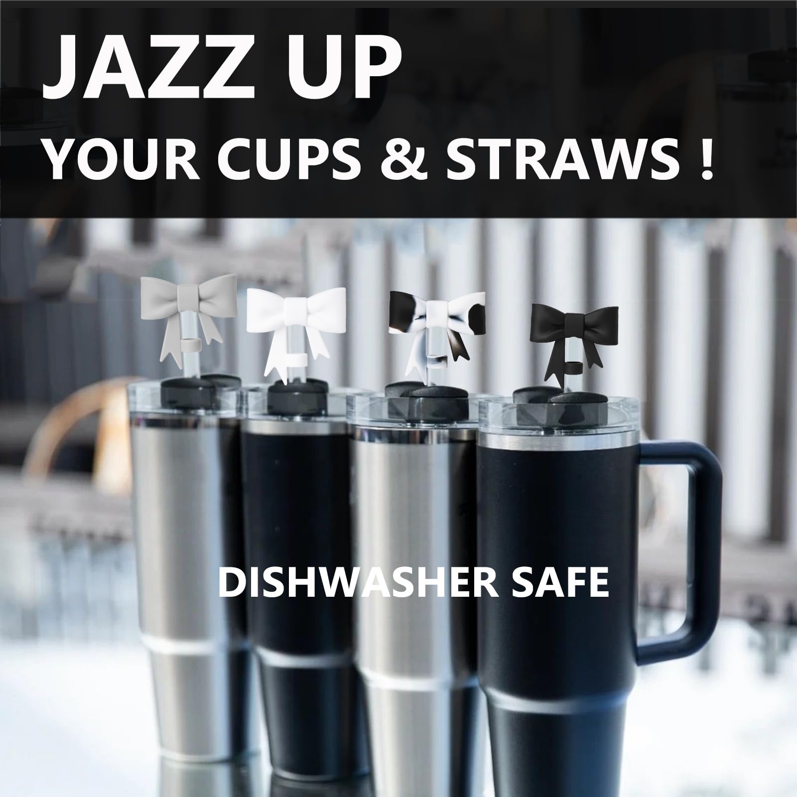 Yayayoung Classic Cute Bow Straw Covers Cap Toppers Compatible With Stanley 30&40 Oz Tumbler Cups,Reusable Cute Silicone Straw L