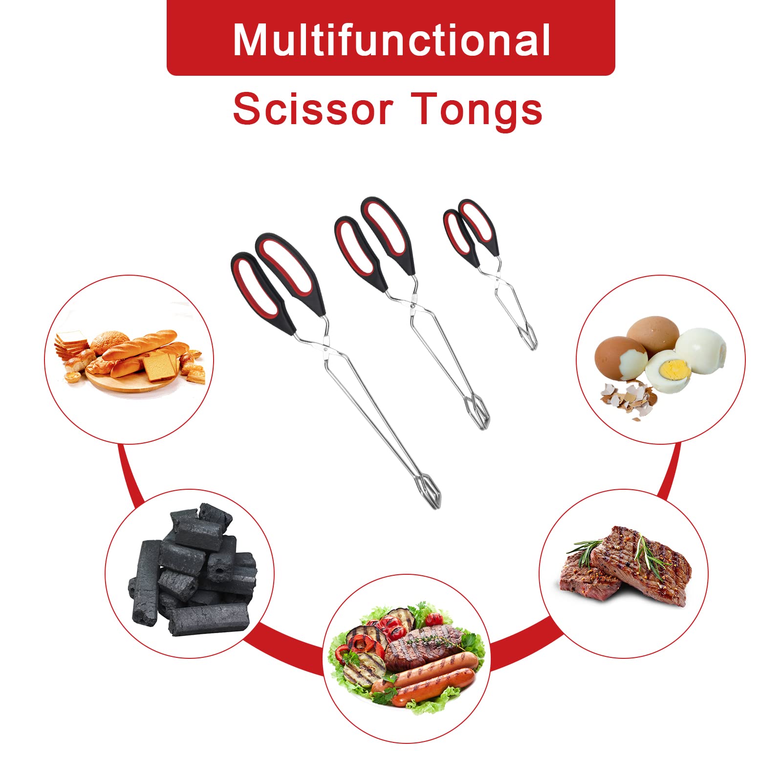Coitak 3 Pack Scissor Tongs Cooking Stainless Steel Food Tongs Barbecue Grilling Tongs For Flipping Food Tool, 9/11/13 Inch