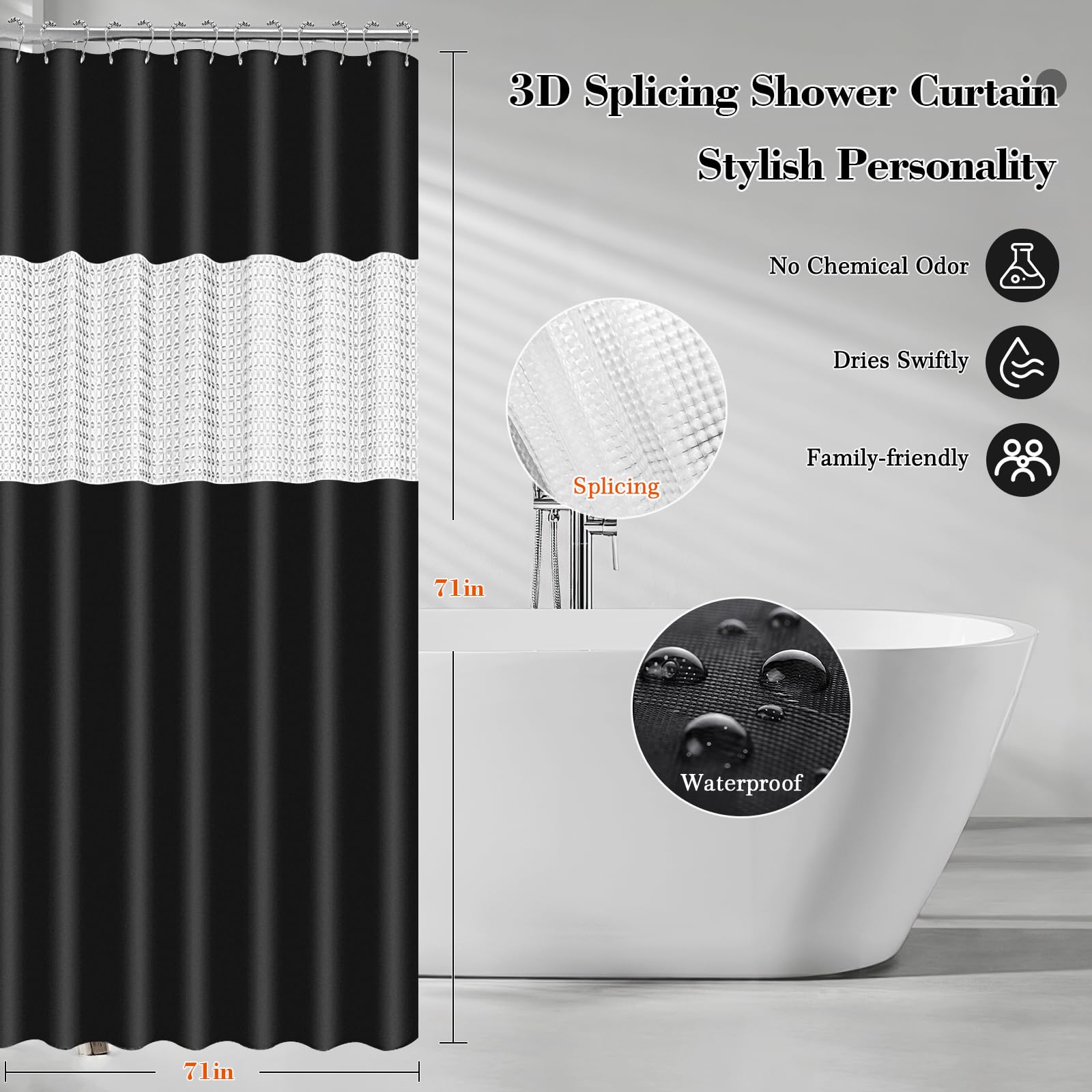 Alpiriral Matte Black Bathroom Accessories Set, 18 Pcs Bathroom Shower Curtain Sets With Hooks, Glass Bathroom Accessories Sets