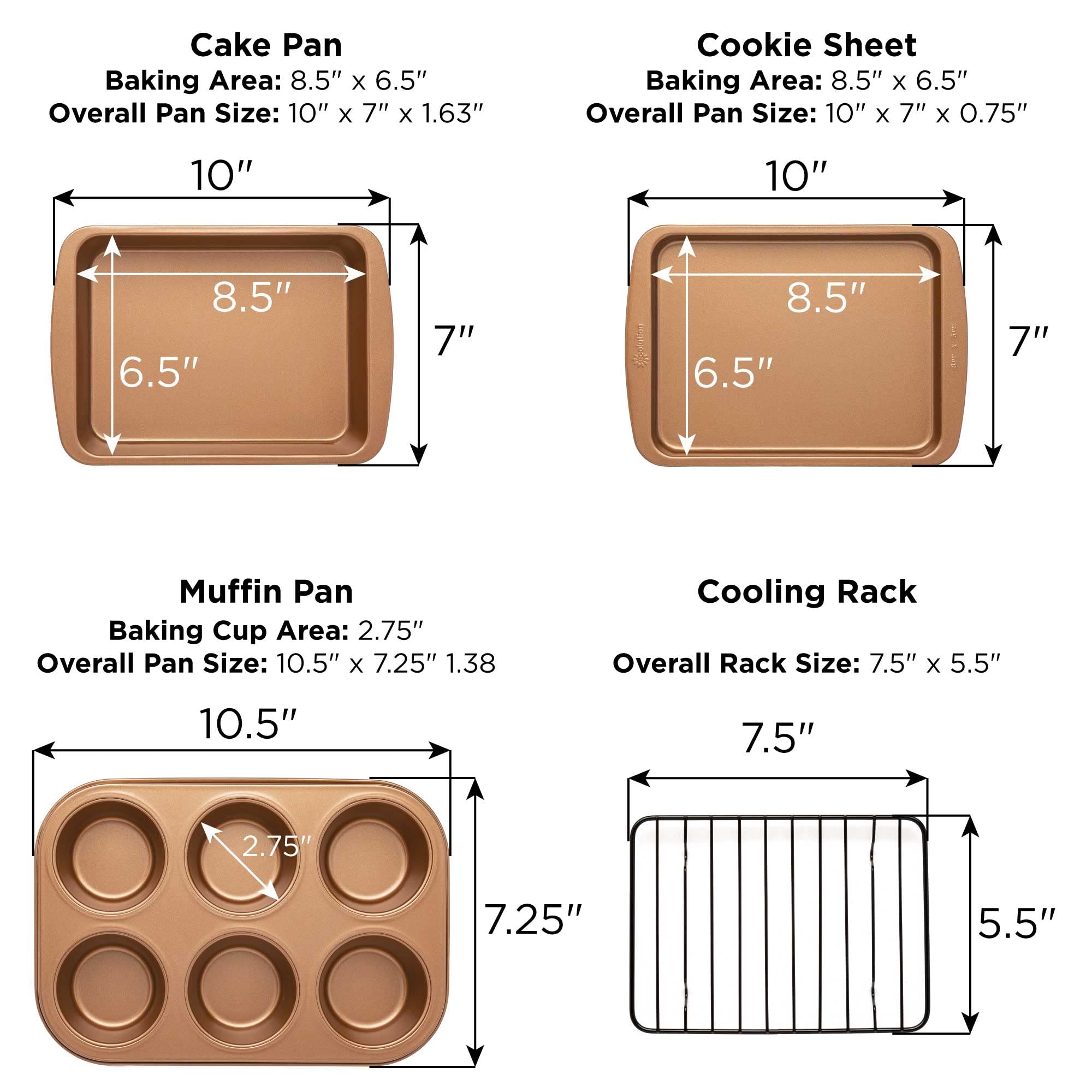 Ecolution Non-Stick Toaster Oven Bakeware Set 4-Piece, Carbon Steel, Easy To Clean And Perfect For Single Servings, Copper