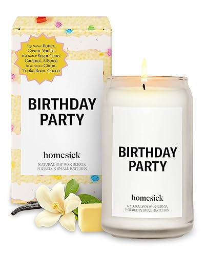 Homesick Premium Scented Candle, Birthday Party - Scents of Butter, Cream, Vanilla, 13.75 oz, 60-80 Hour Burn, Natural Soy Blend