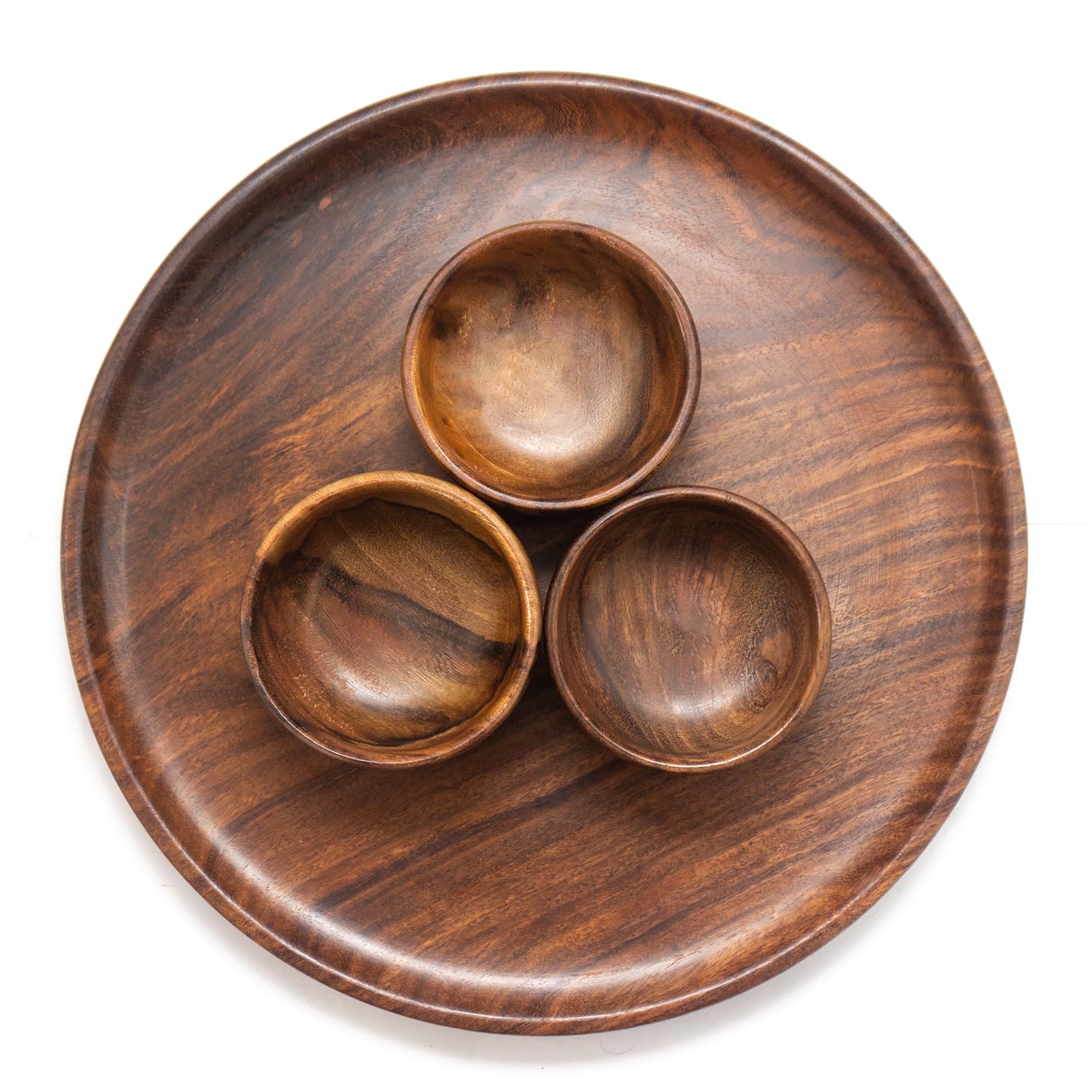 Mahomade Wooden Thali Dining Set | Wooden Plate With Bowls | 10 Inches Plate, 3.5 Inches Bowl | Wooden Serving Dinner Set