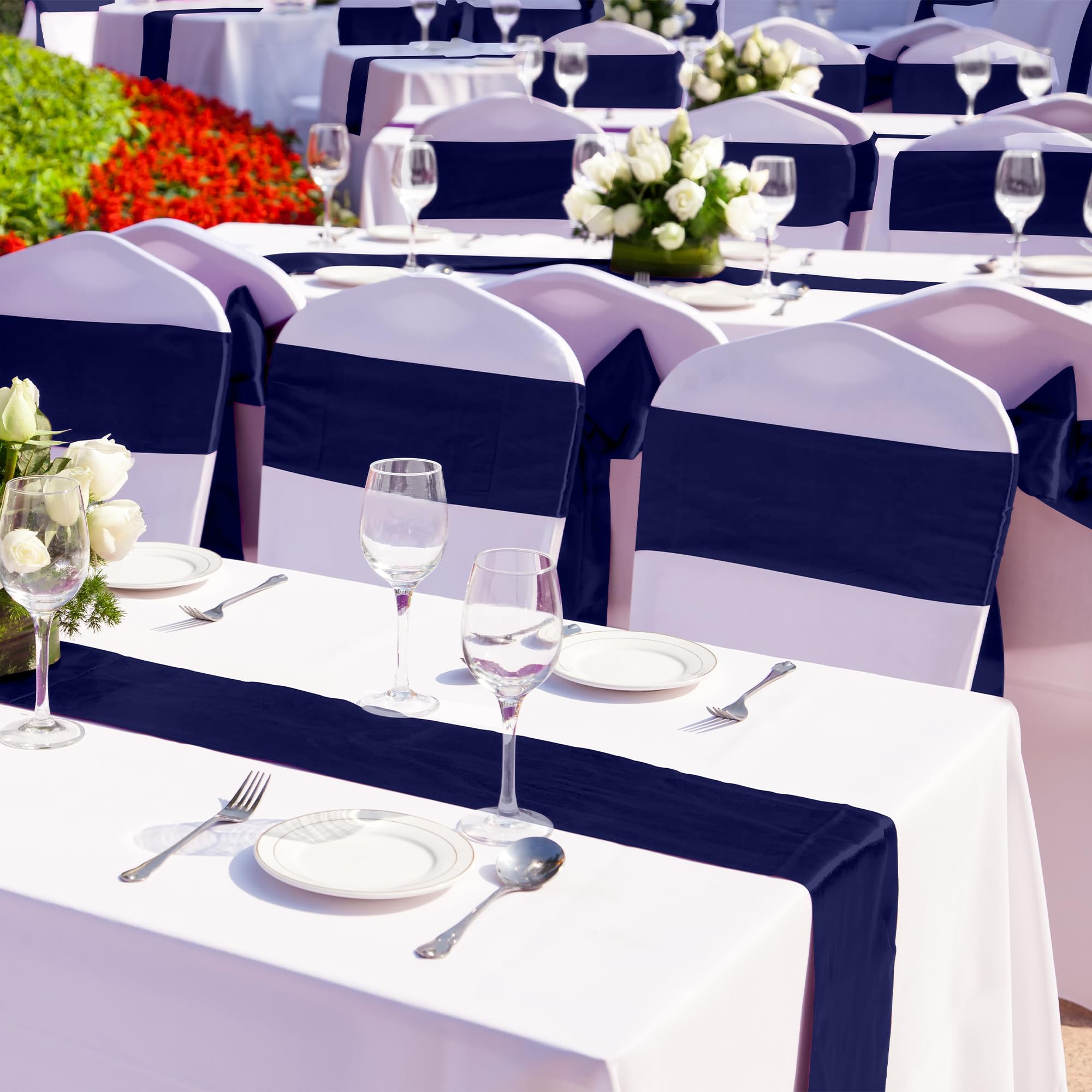 Aneco 16 Pack Satin Table Runner 12 X 108 Inch Navy Blue Long Wedding Satin Silk Table Runner For Wedding Banquet Graduations Bi