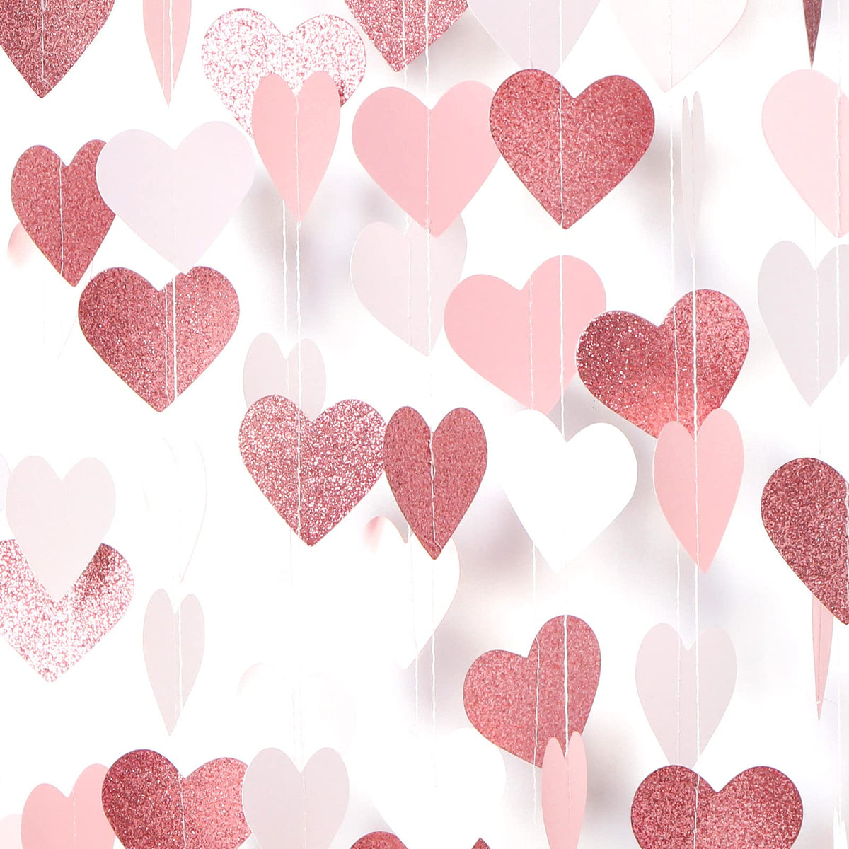 Rose-Gold Pink Party-Decorations Heart Garland Streamers - 52Ft Bachelorette Engagement Hanging Paper Banner,Valentines Day Brid