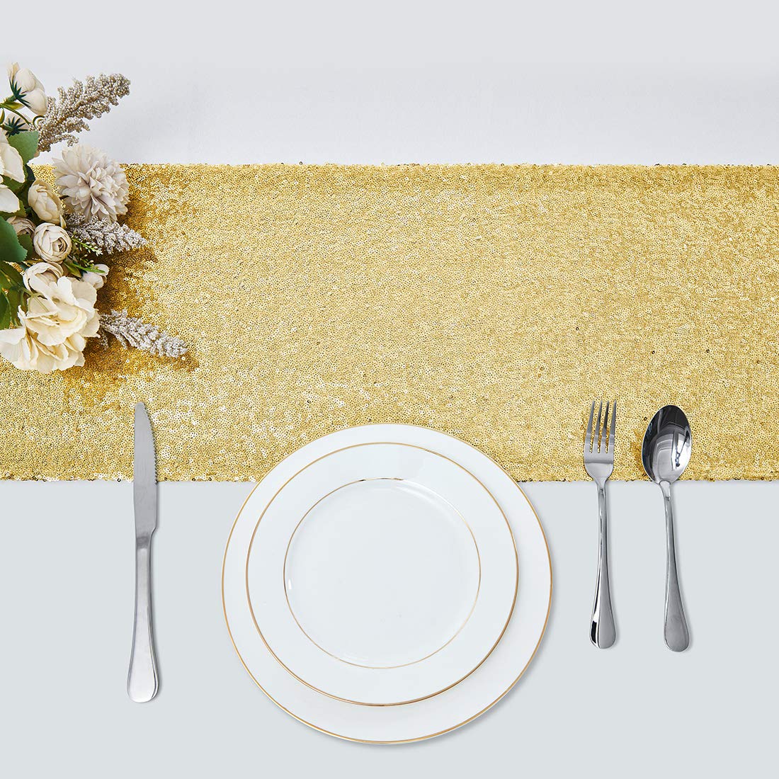 10 Packs 12 X 72 Inches Gold Sequin Table Runner, Glitter Runner For Birthday Party Supplies Decorations Wedding Bachelorette Ho