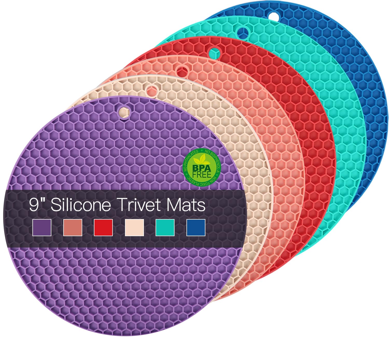 6 Pack Silicone Trivets For Hot Pots And Pans, 9'' Colorful Silicone Trivet For Hot Dishes, Extra Large Non-Slip & Heat Resistan