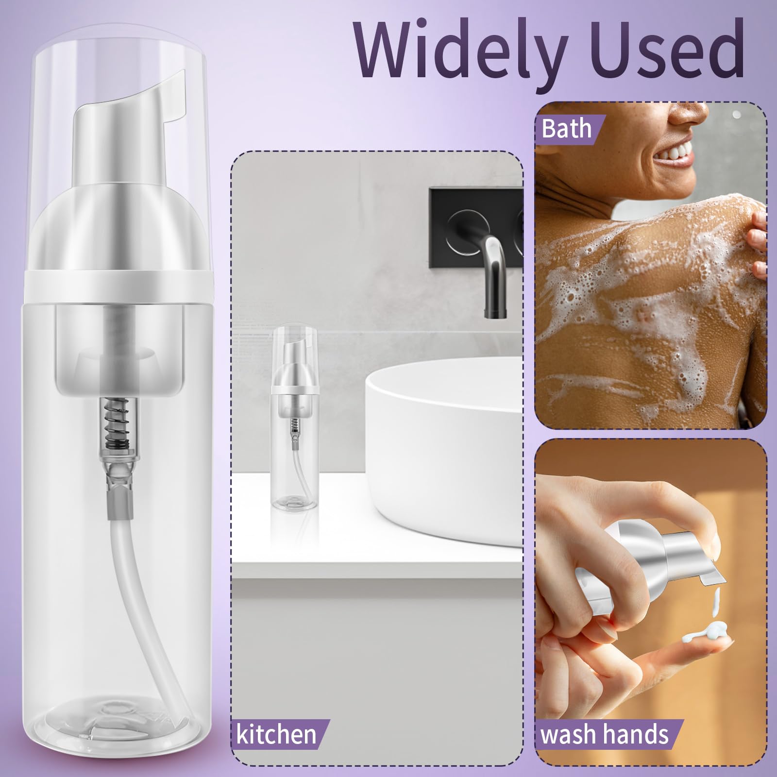 3Pack Travel Foam Pump Bottle 60 Ml/2 Oz - Small Size Foam Spray Bottle & Pump Bottle Dispenser For Face Wash, Lash Shampoo, Ski