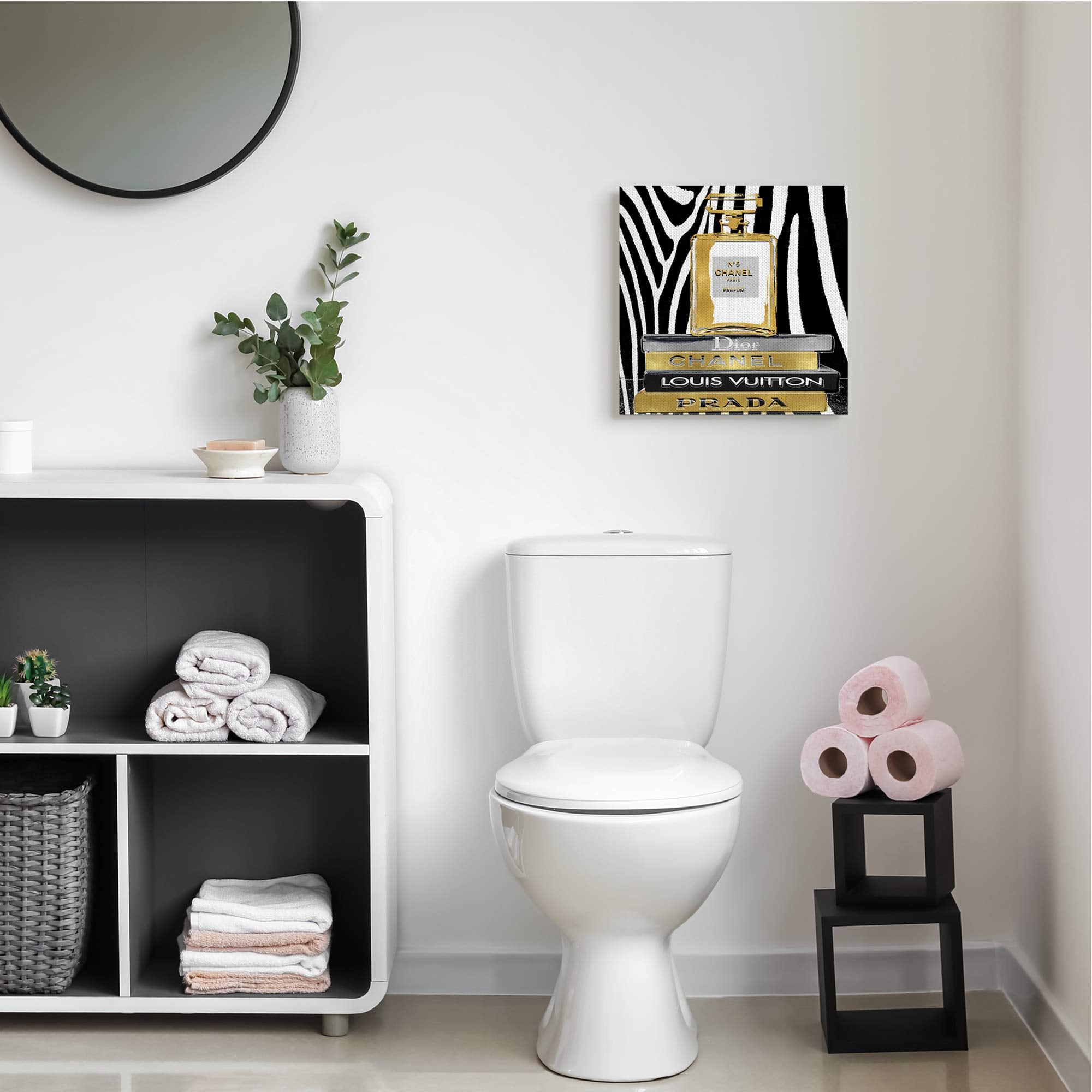 Stupell Industries Glam Fragrance Fashion Book Stack Black Zebra Print Canvas Wall Art, 17 X 17