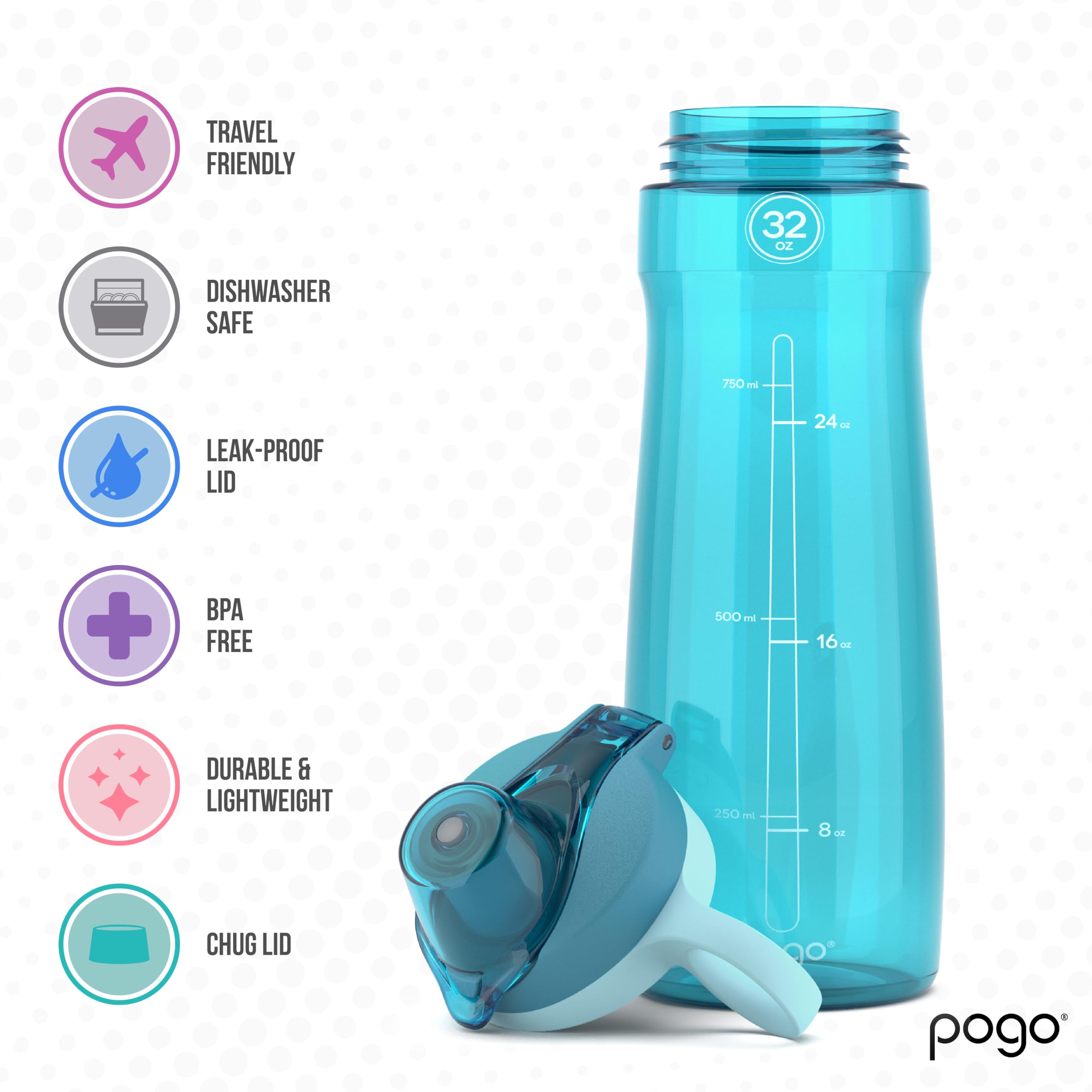 Pogo BPA-Free Plastic Water Bottle, 32 oz, Blue Atoll, Model 233-0432-027-6
