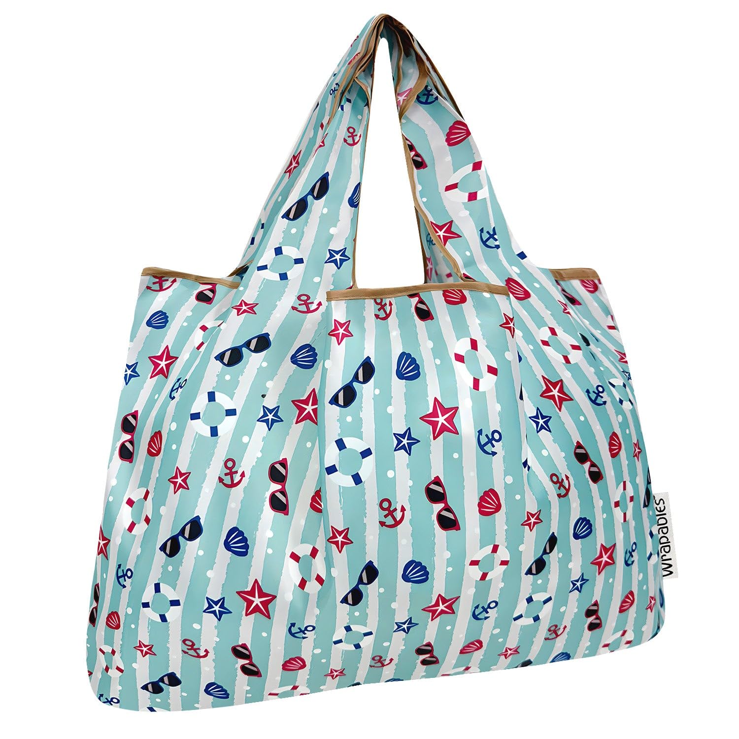allydrew Large Foldable Tote Nylon Reusable Grocery Bags, Ocean Fun
