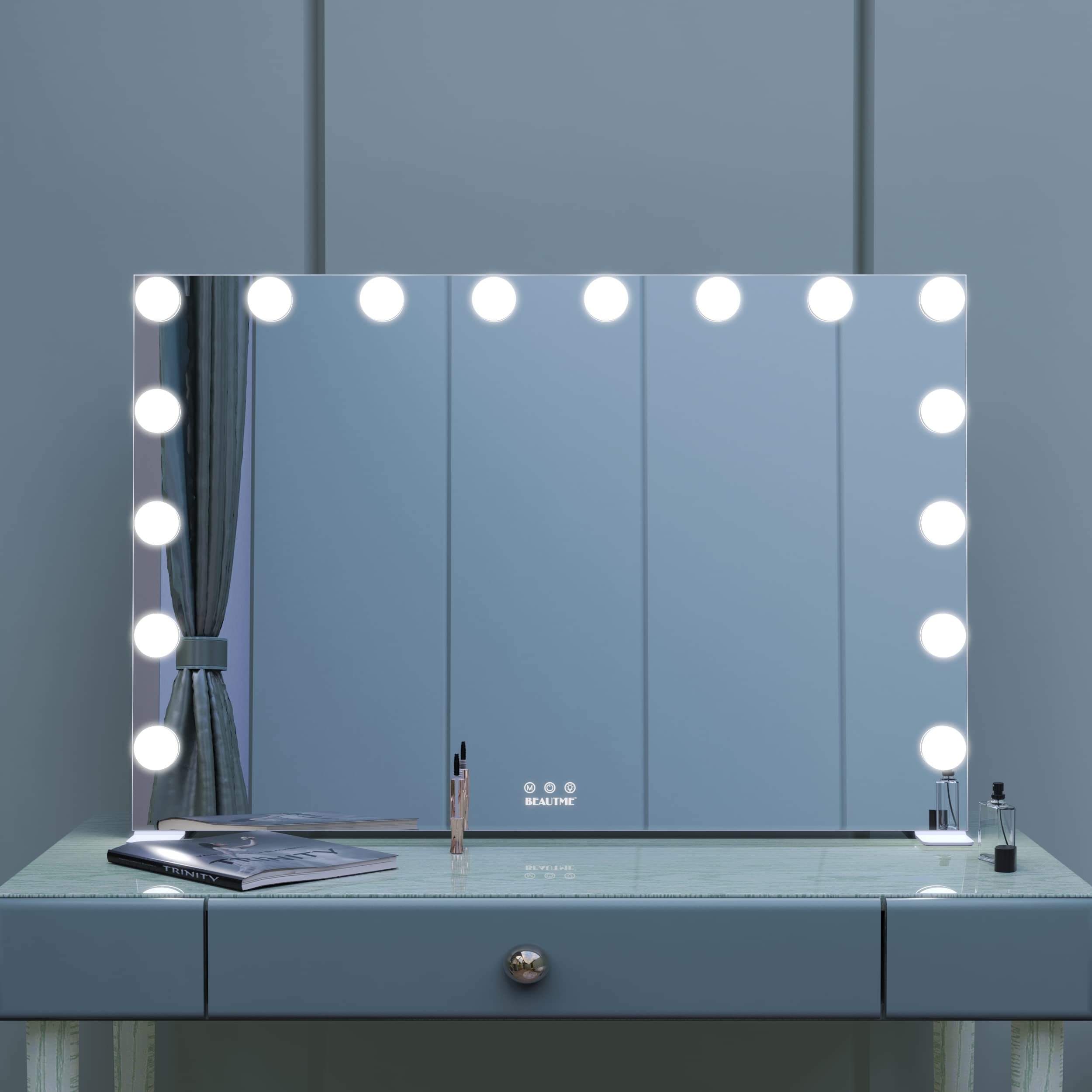 Beautme Large Vanity Mirror With Lights, 35.9''  24.3'' Makeup Mirror, Light Up Mirror With 16 Dimmable Led Lights And 10X Magni