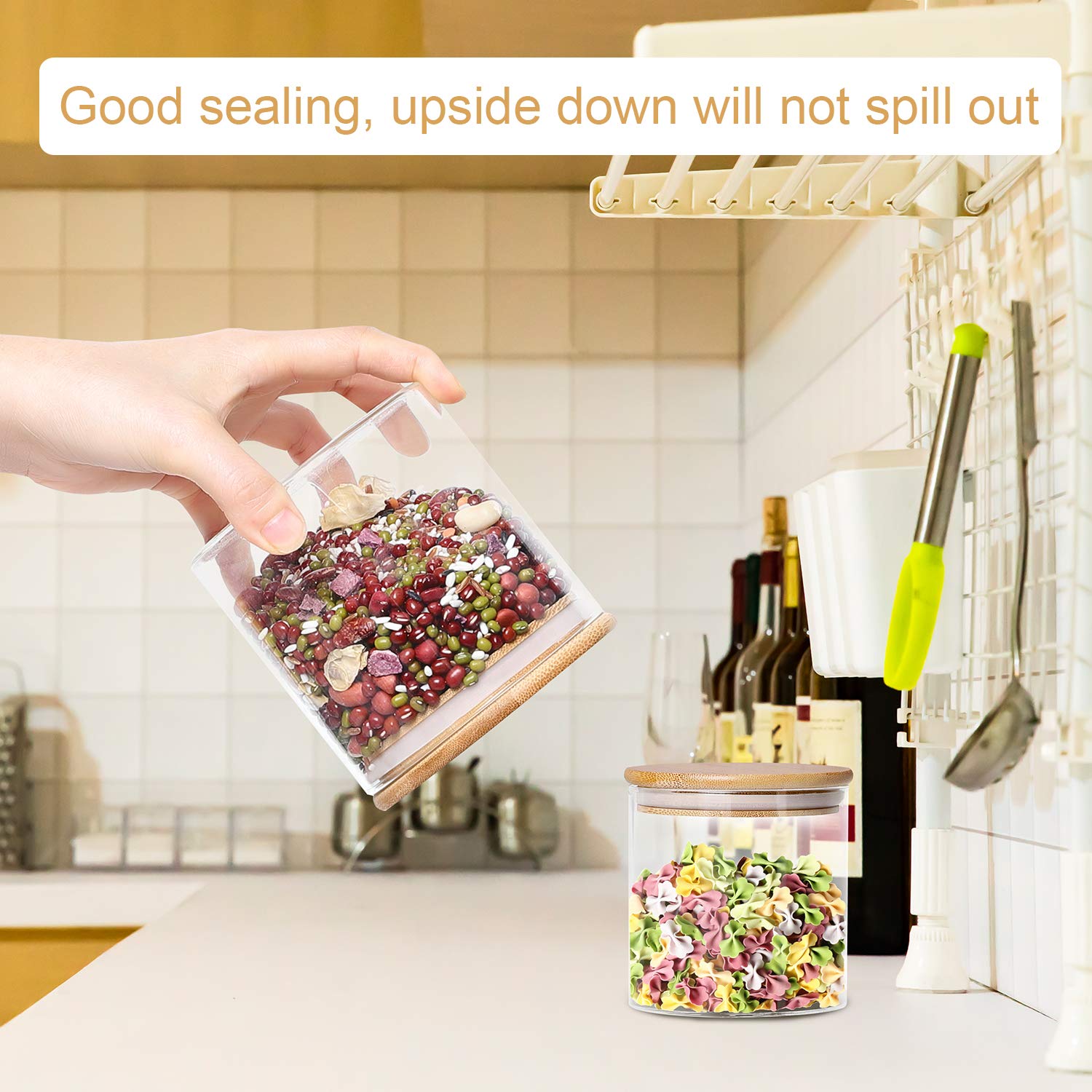 Dabacc 4 Pack Glass Jars With Airtight Bamboo Lids, Glass Kitchen Canisters Clear Container For Food Storage Of Dry Goods, Cooki