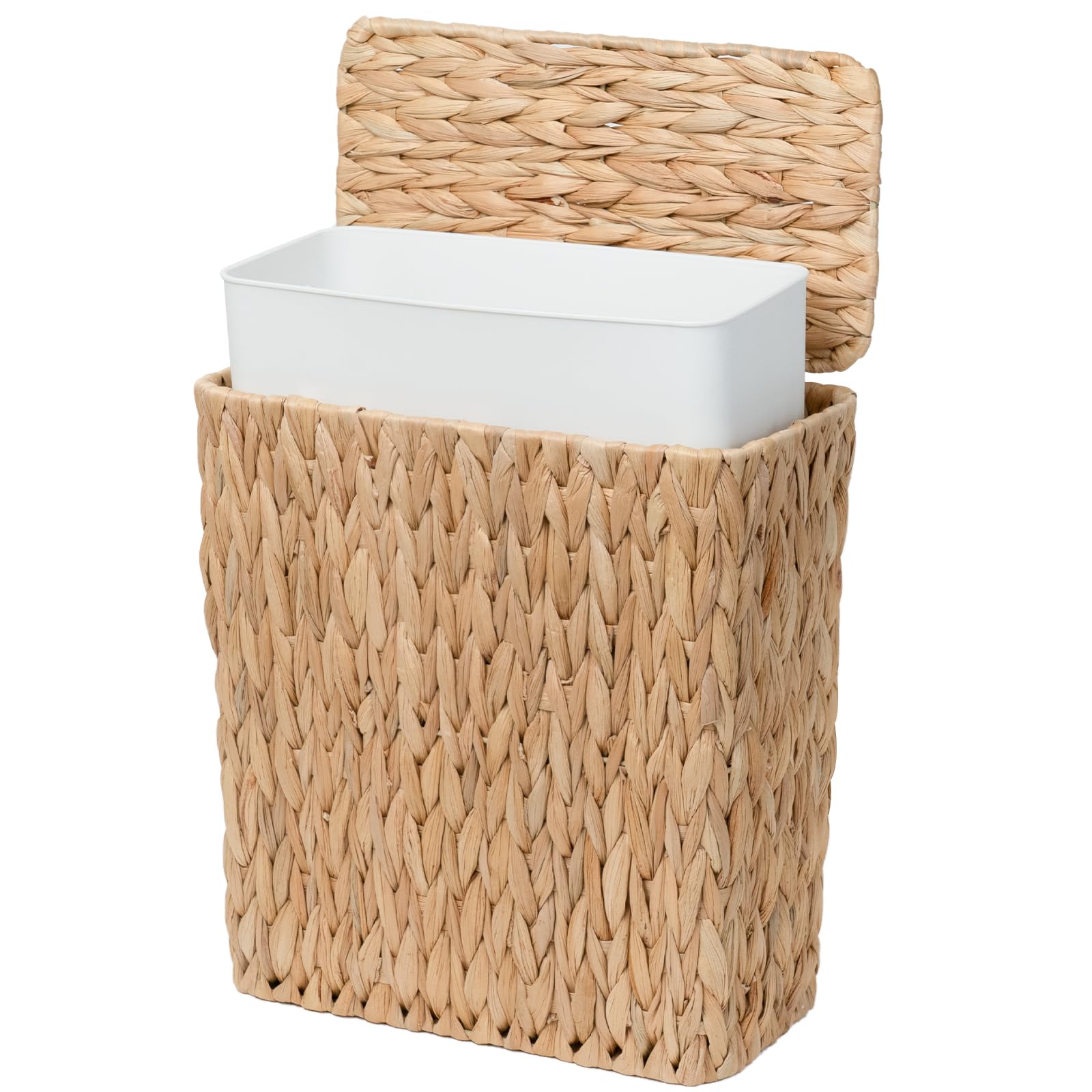 Coeusy 3 Gallon Wicker Trash Can,Small Bathroom Trash Can with Lid,Natural Water Hyacinth Wicker Waste Basket for Bedroom,Toilet