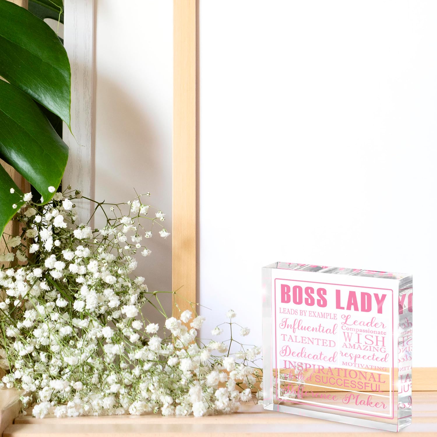 Boss Lady Gift For Women, Pink Acrylic Decorative Plaque Sign, Inspirational Quotes Office Gift For Leaders, Pink Acrylic Boss L