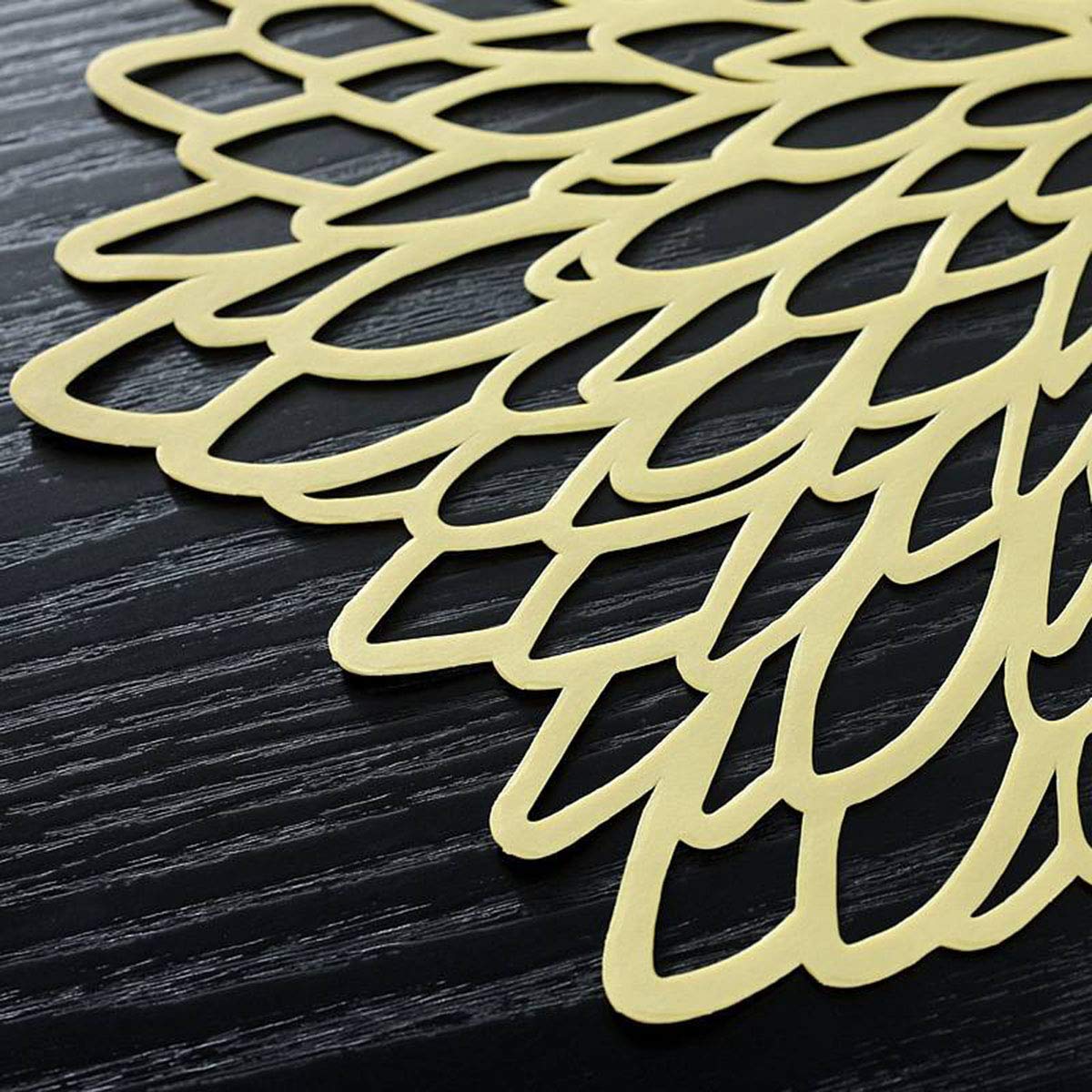12 Pcs Flower Placemats Vinyl Hollow Placemat Round Dining Mat Decorative Table Mats Non-Slip Heat Insulation Gold Philopack