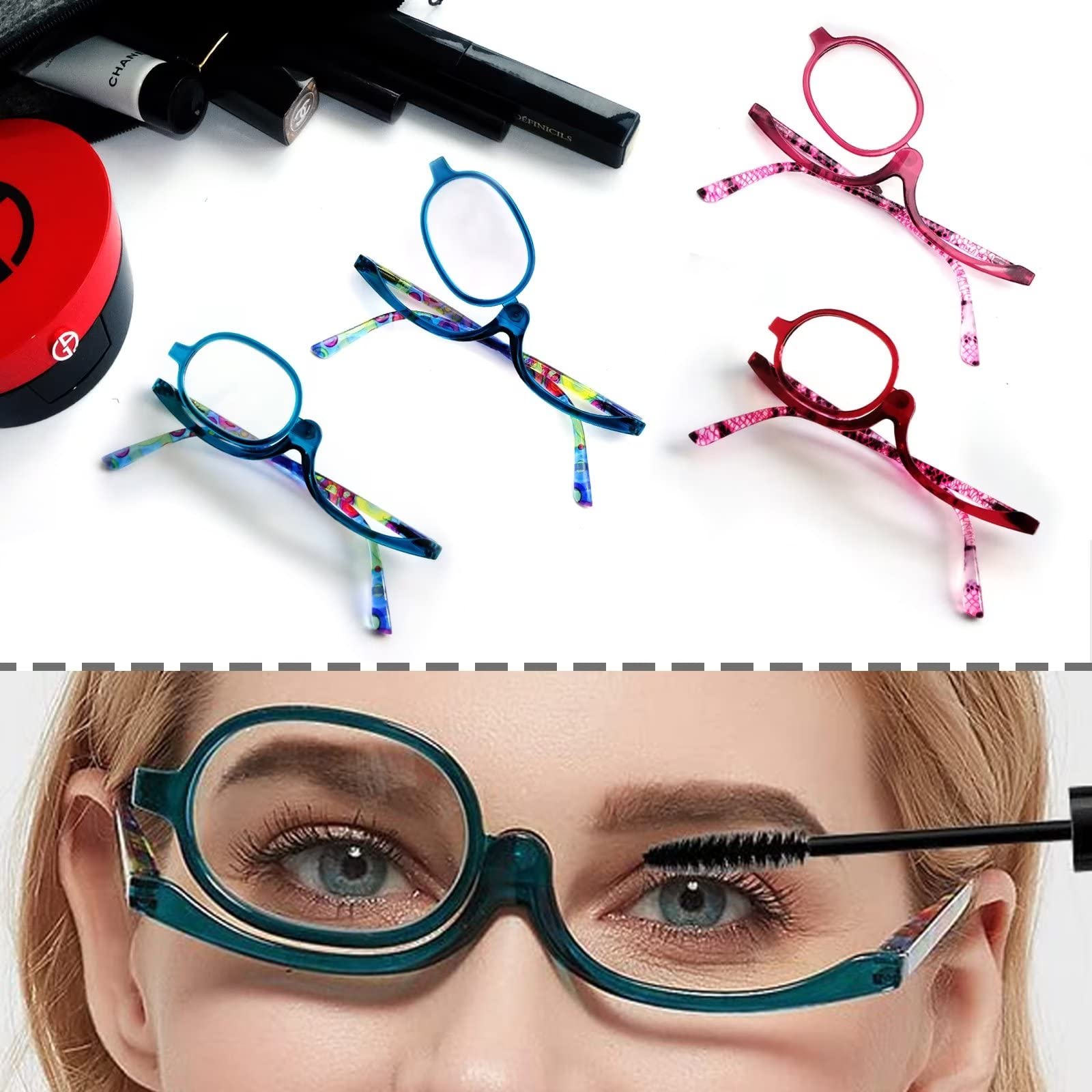 Sehnsucht 2 Pairs Eye Make Up Reading Glasses Womens Magnifying Cosmetic Readers Rotating Makeup Glasses For Women Blue Purple T