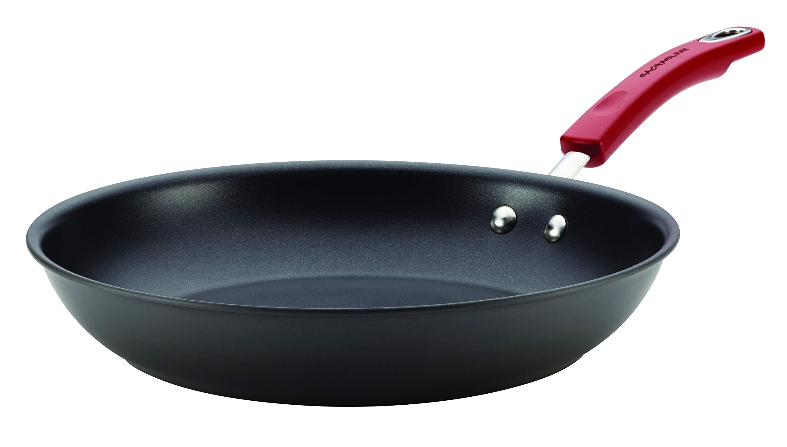 Rachael Ray Brights Hard Anodized Nonstick Frying Pan / Fry Pan / Hard Anodized Skillet - 12.5 Inch, Gray with Red Handles