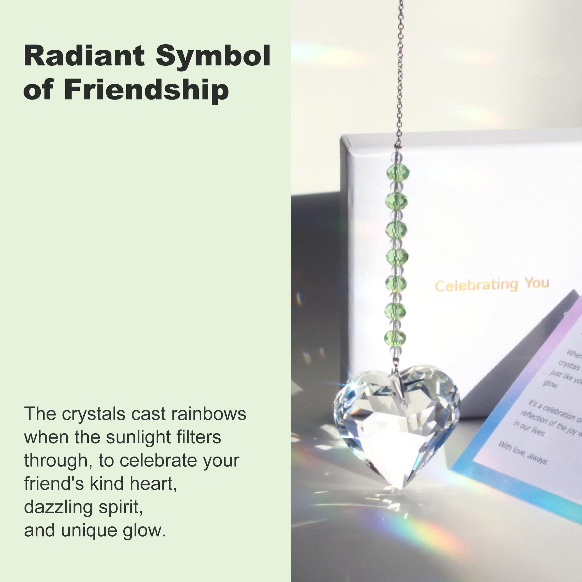 WOOWA Celebrating You Friendship Gifts, BFF, Bestie Gifts. Best Friend Birthday Gifts. Unique 45 mm Crystal Heart Rainbow Maker
