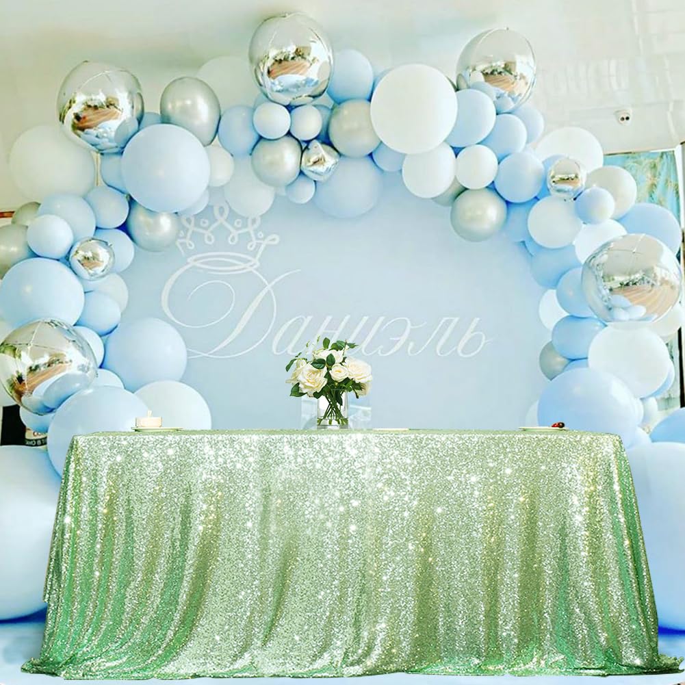 Eternal Beauty Mint Green Sequin Tablecloth, 60X102-Inch Rectangle Glitter Table Cloth For Birthday Party Wedding Decoration