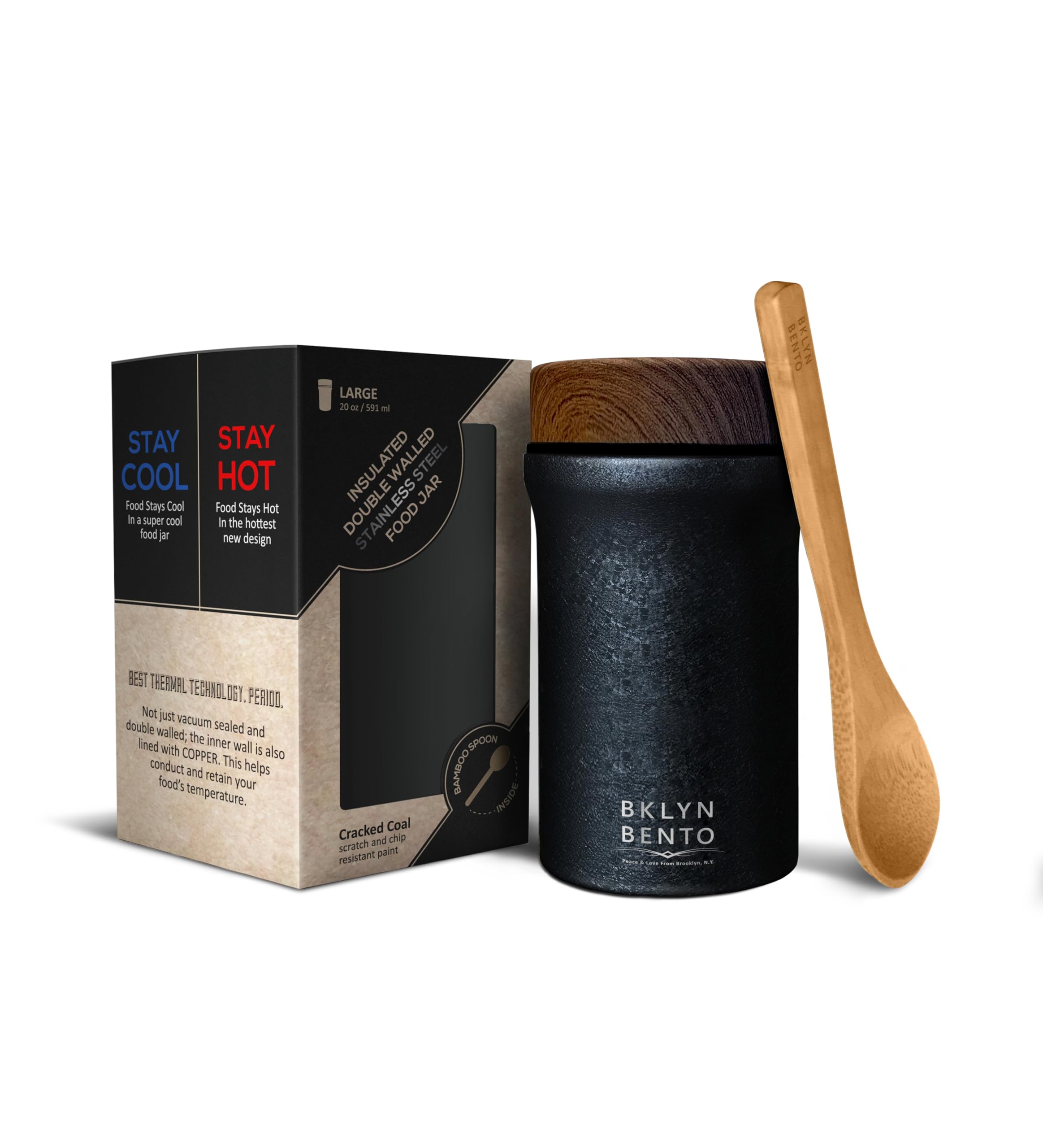 Insulated Food Jar with Bamboo Spoon: Wide Mouth 18/8 Stainless Steel Lunch Container for Hot Soup & Food, Leakproof Vacuum Meta