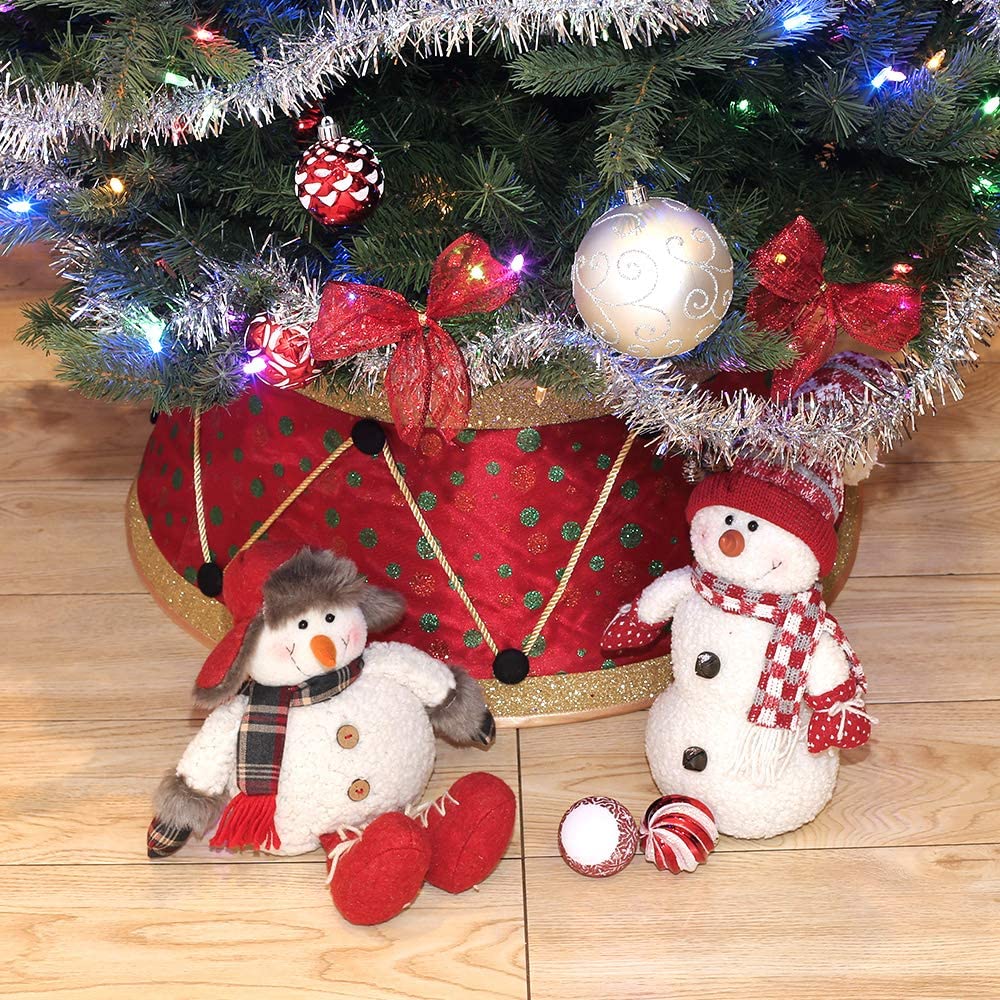 New Traditions Christmas Tree Collar - Red & Green Drum Design - 26 Diameter Fabric Stand Band for Artificial & Natural Trees -