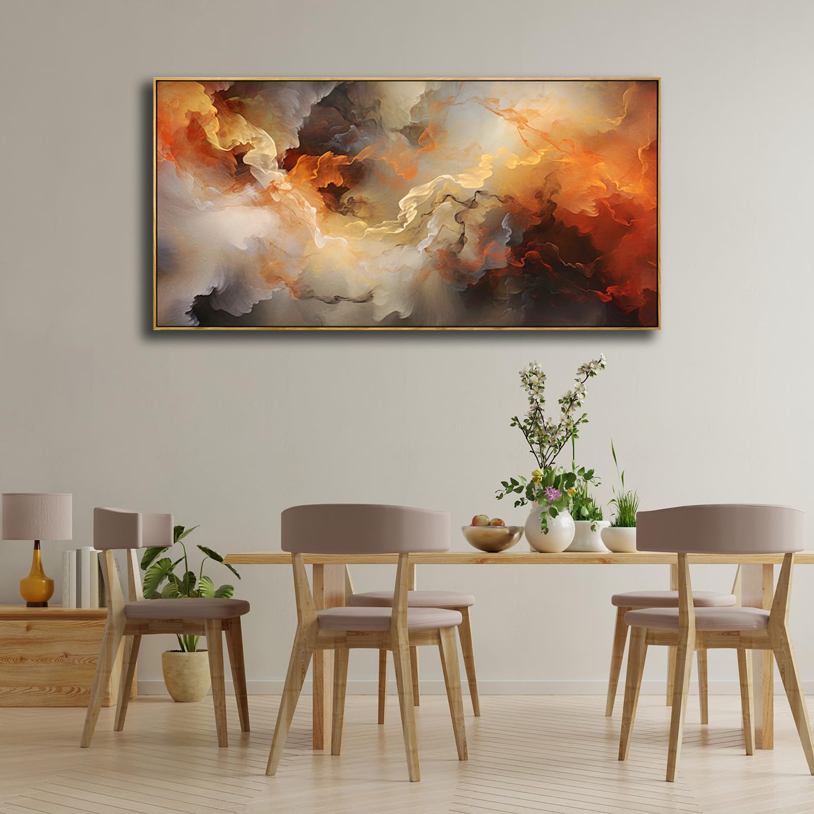 Abstract Wall Art Framed Orange White Canvas Home Artwor Decor Bedroom Living Room Decor Office Wall Decor 24X48 Inch